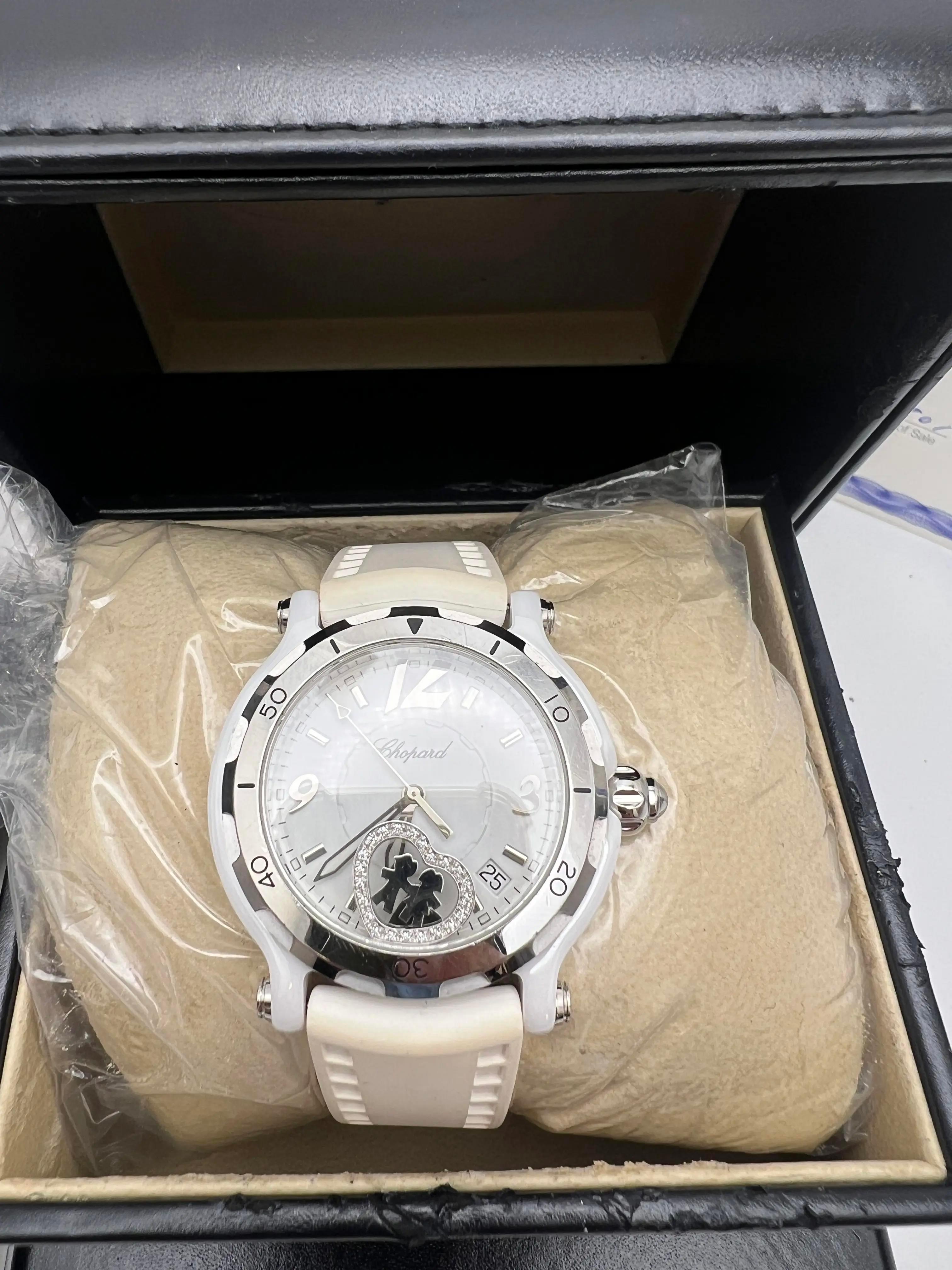 Chopard Happy Sport Ceramic Floating Heart Valentine Edition 288507-9021 B&P For Sale 4