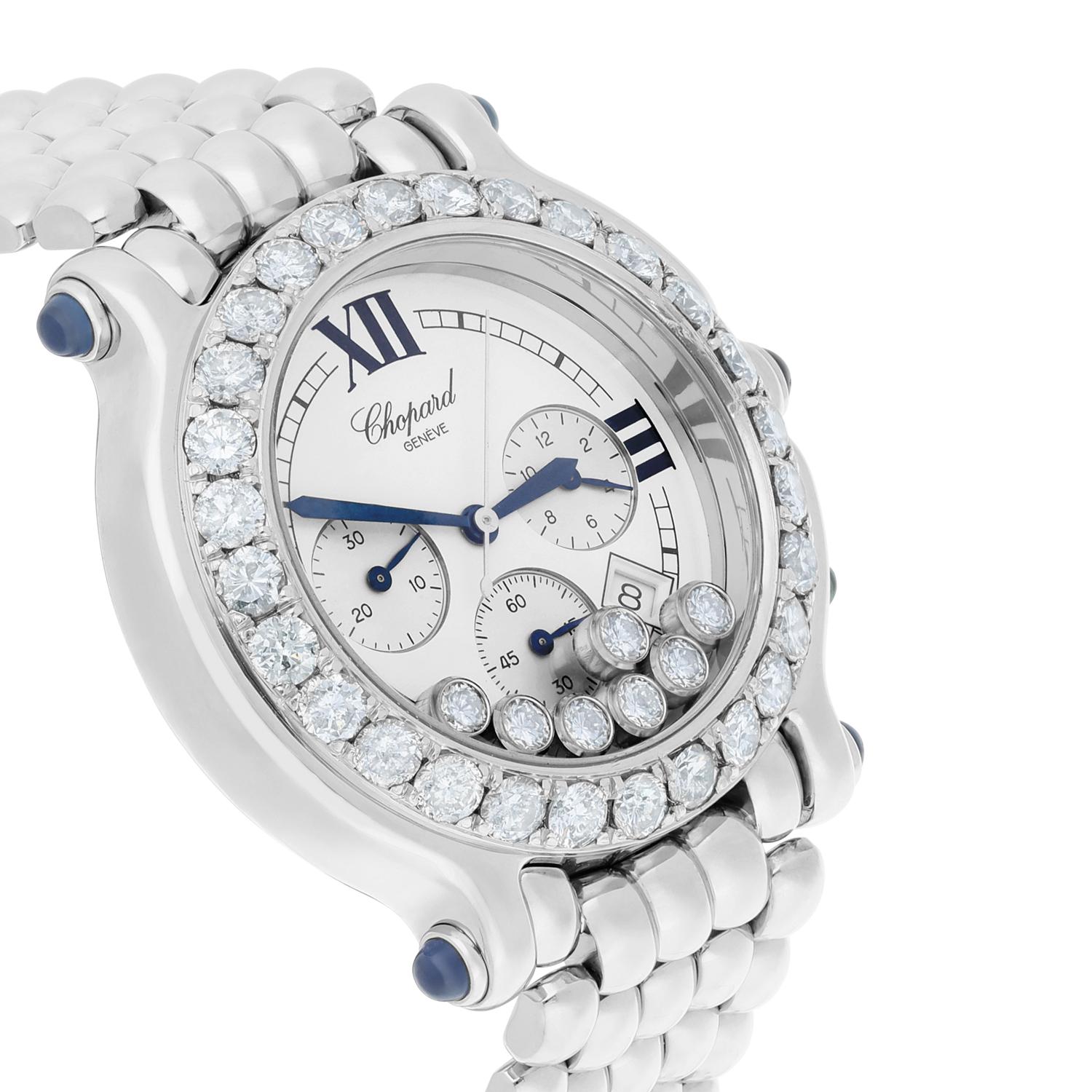 Chopard Happy Sport Montre chronographe en acier pour femme avec diamants 38 mm 28/8267-23 Excellent état - En vente à New York, NY