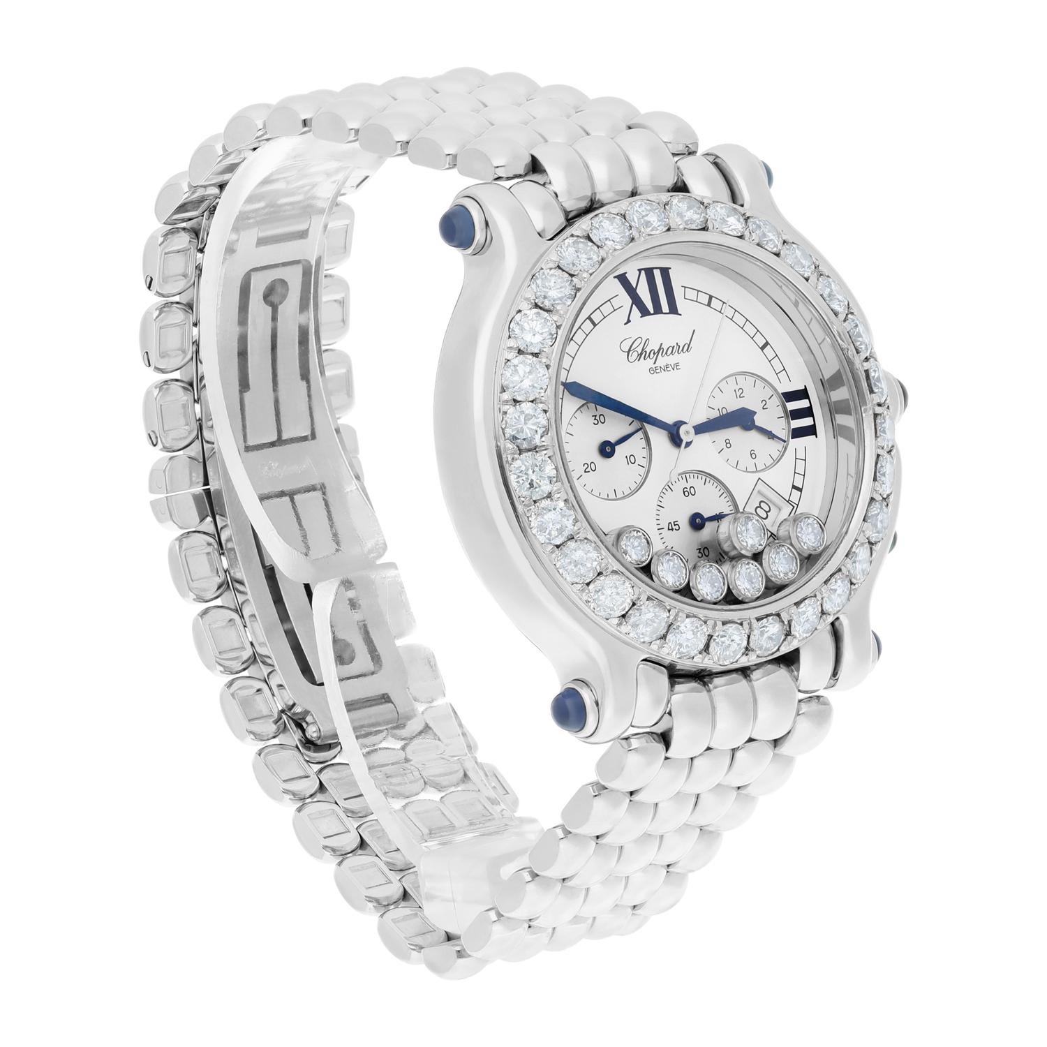 Chopard Happy Sport Chronograph Steel Ladies Watch with Diamonds 38mm 28/8267-23 For Sale 2