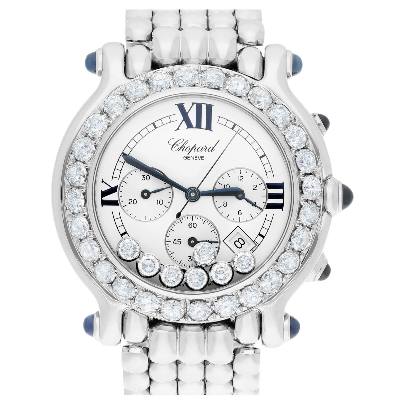 Chopard Happy Sport Chronograph Steel Ladies Watch with Diamonds 38mm 28/8267-23 For Sale