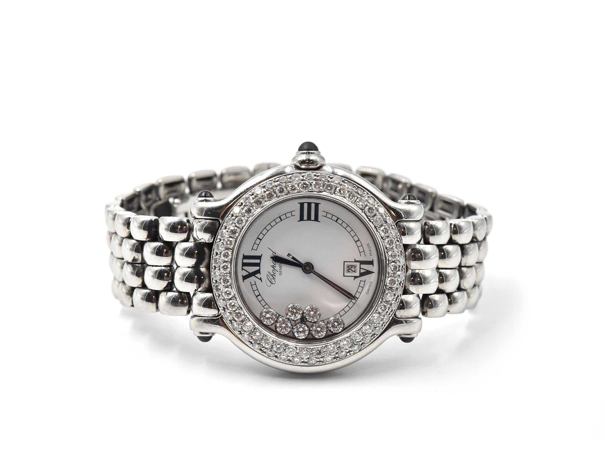 Chopard “Happy Sport” Diamond Stainless Steel Ladies Watch Ref 8236 In Excellent Condition In Scottsdale, AZ