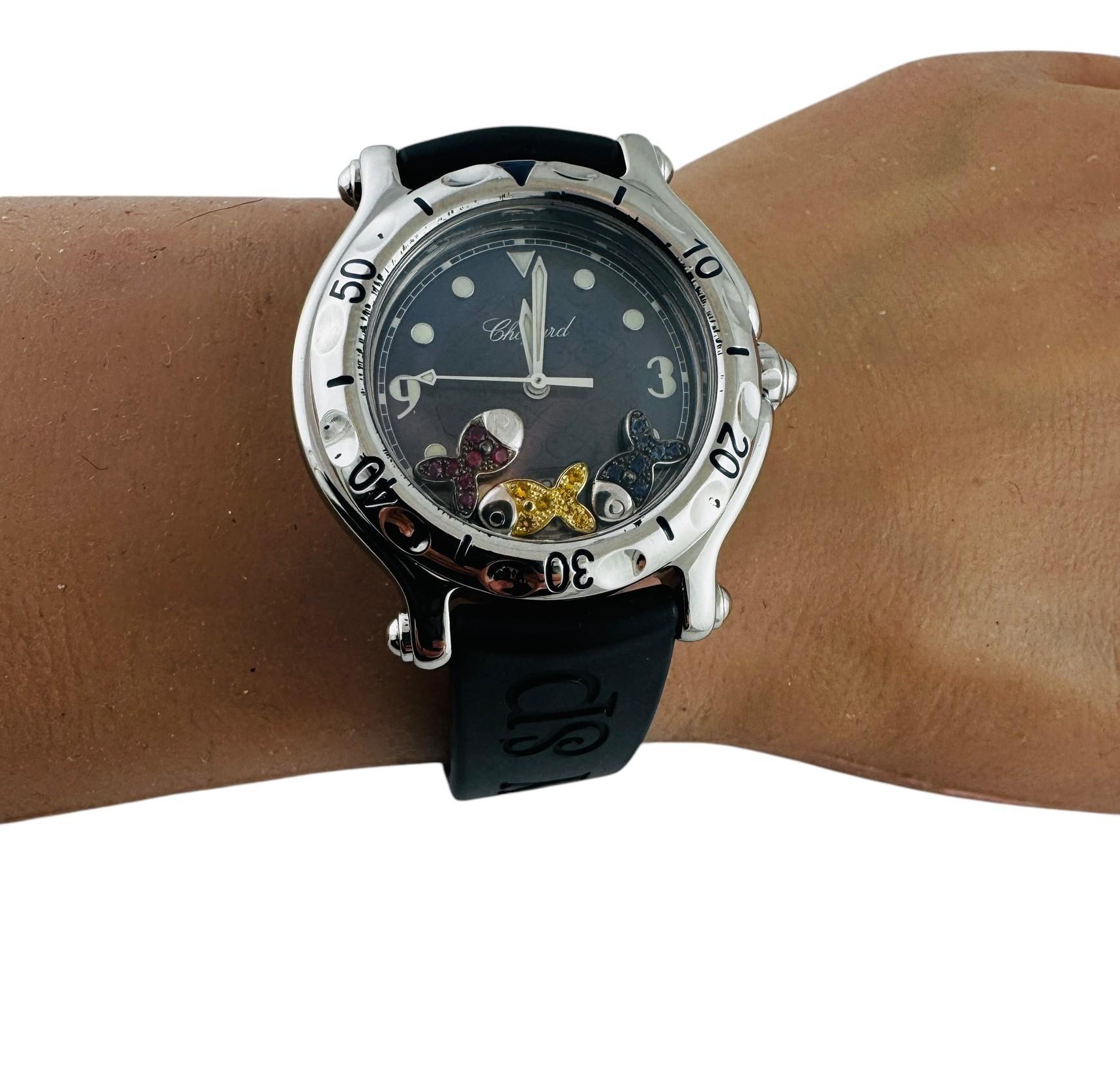 Women's Chopard Happy Sport Fish 27/8921-402 Watch Sapphire Rubies #20960