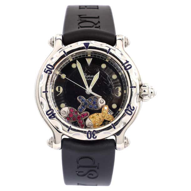 Chopard Fish Dial Chopard Happy Sport Fish Round Quartz Watch Stainless Steel and Rubber ...