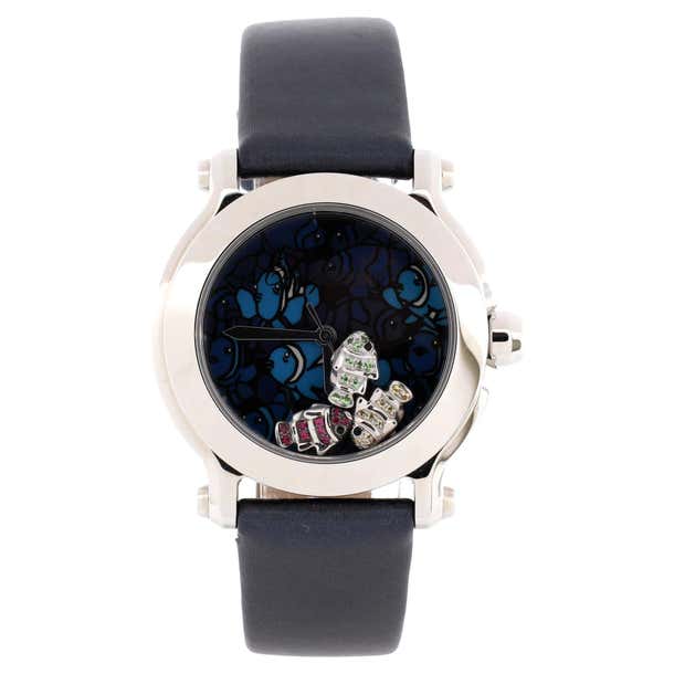 Chopard Fish Dial Chopard Happy Sport Fish Round Quartz Watch Stainless Steel and Rubber ...