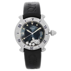 Chopard Happy Sport Damenuhr aus Stahl mit schwebendem blauem Zifferblatt und Fischstahl 28/8347