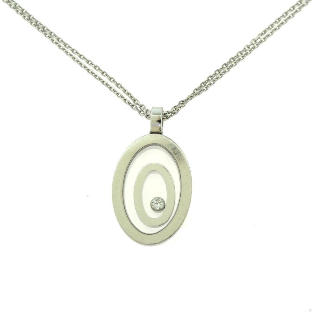Taglio brillante Collana Chopard Happy Sport con diamanti fluttuanti in oro bianco 18 carati in vendita