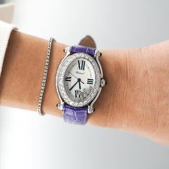 Chopard Happy Sport Floating Diamond & Diamond Bezel Purple Leather Strap Watch