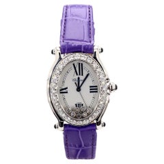 Chopard Happy Sport Floating Diamond & Diamond Bezel Purple Leather Strap Watch