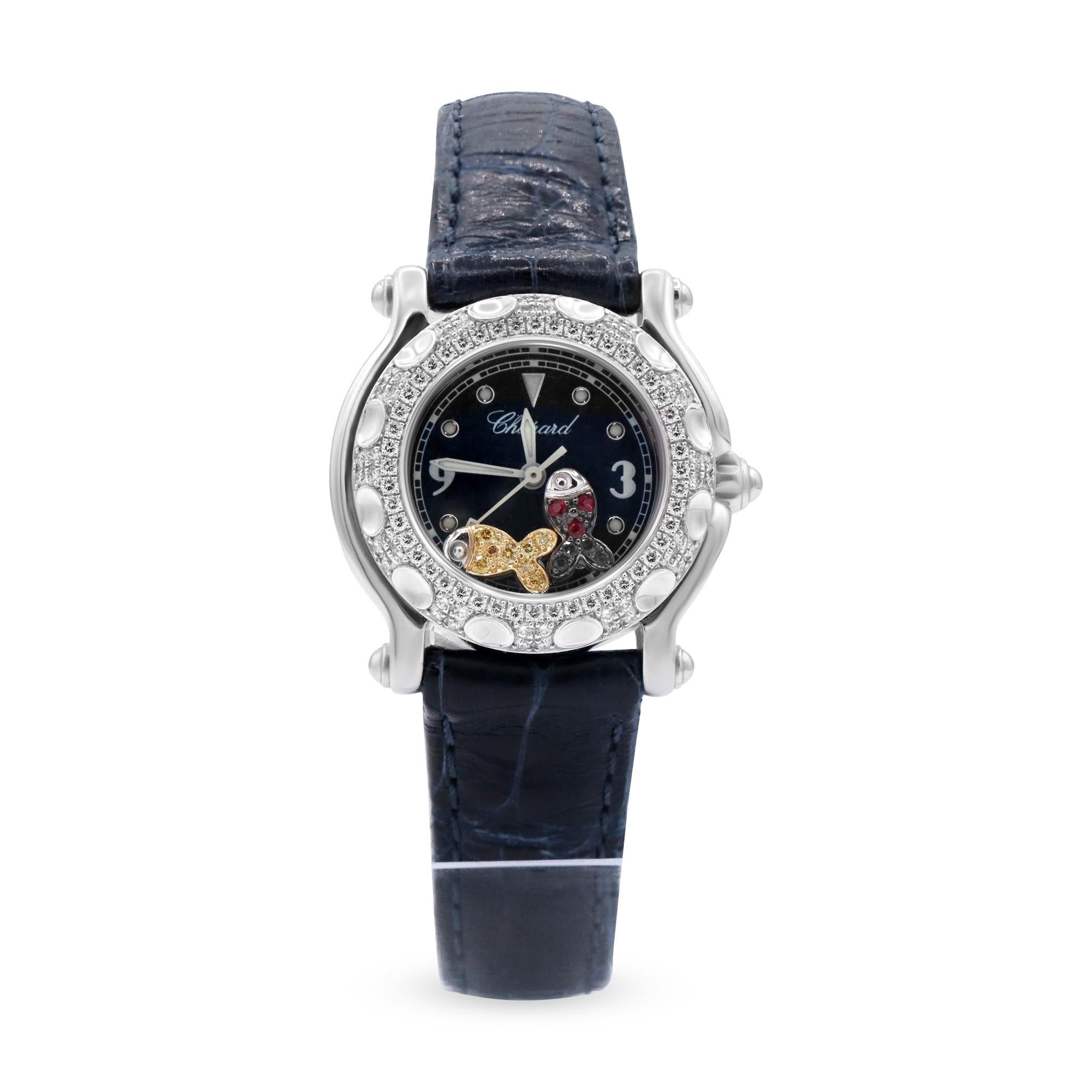 Women's or Men's Chopard Happy Sport Floating Fish Stainless Steel Diamond Bezel  Lady's watch For Sale