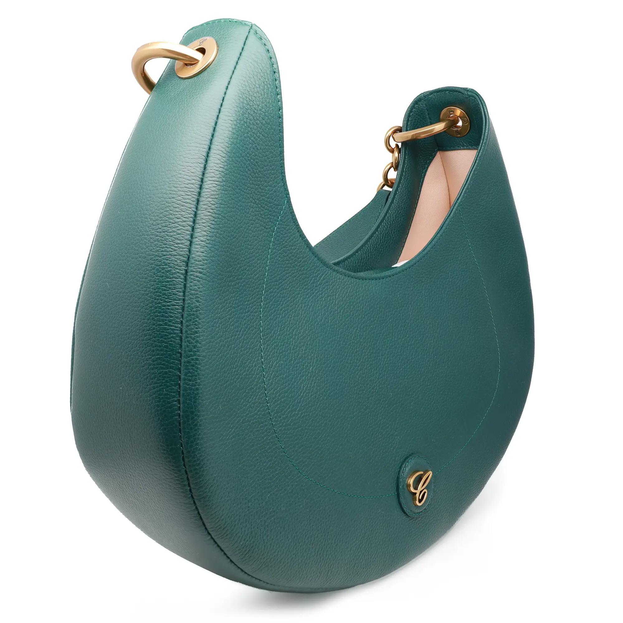 Women's Chopard Happy Sport Green Grained Leather Hobo Bag 95000-1207 For Sale