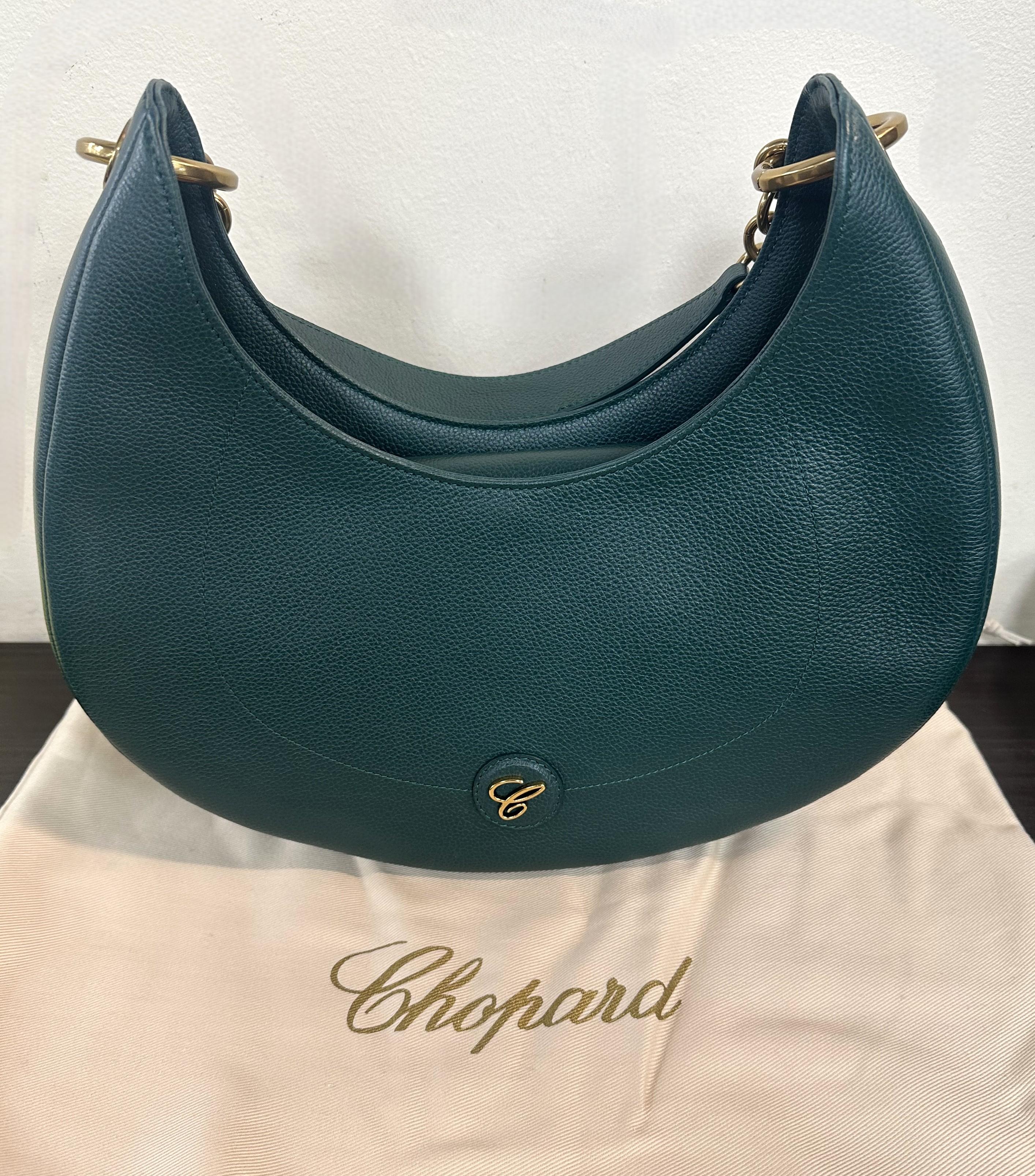 Chopard Happy Sport Green Grained Leather Hobo Bag 95000-1207 For Sale 2
