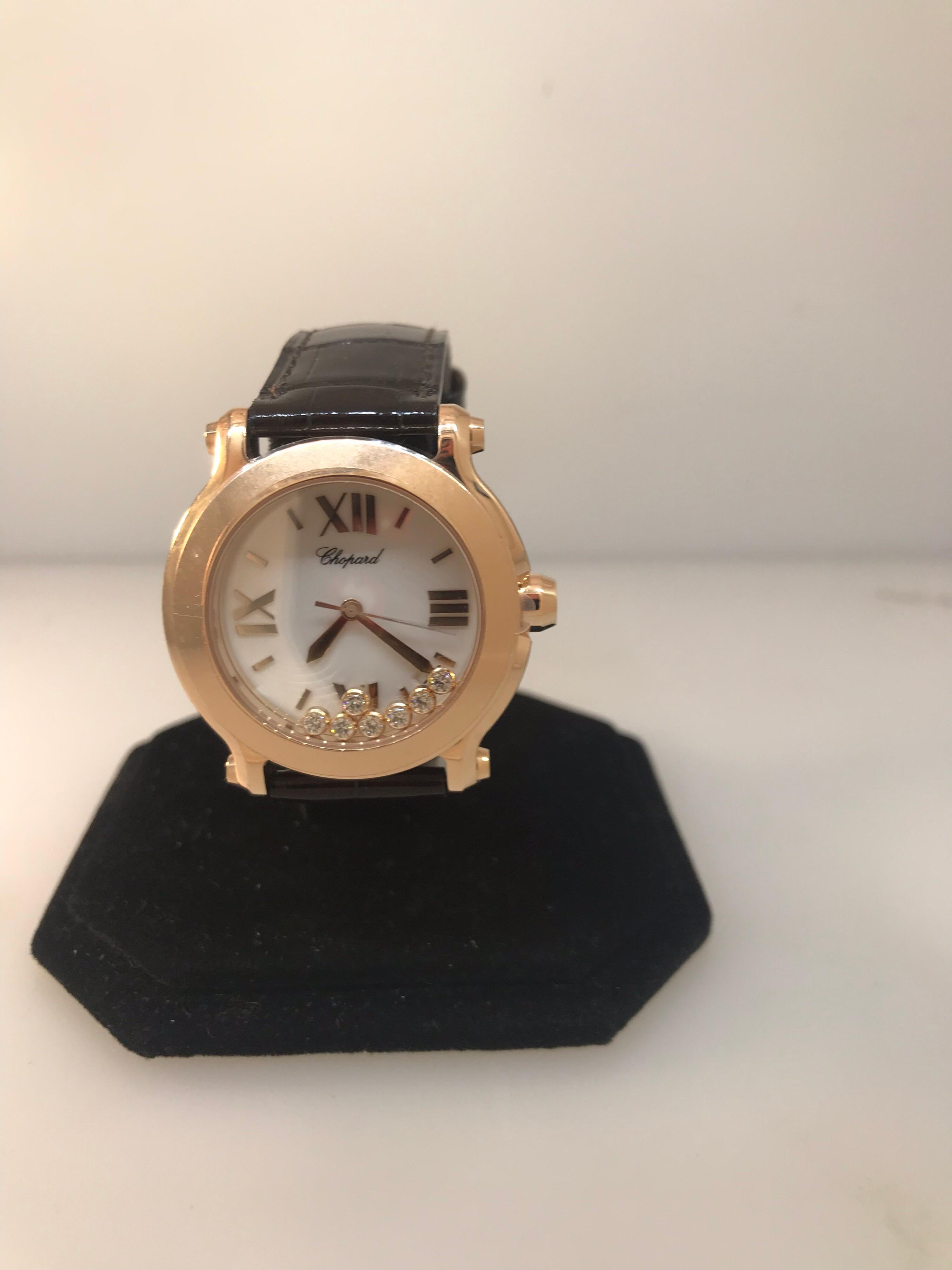 Chopard Happy Sport II Rose Gold White Dial Diamond Ladies Watch 27/7471-5001 In New Condition For Sale In New York, NY