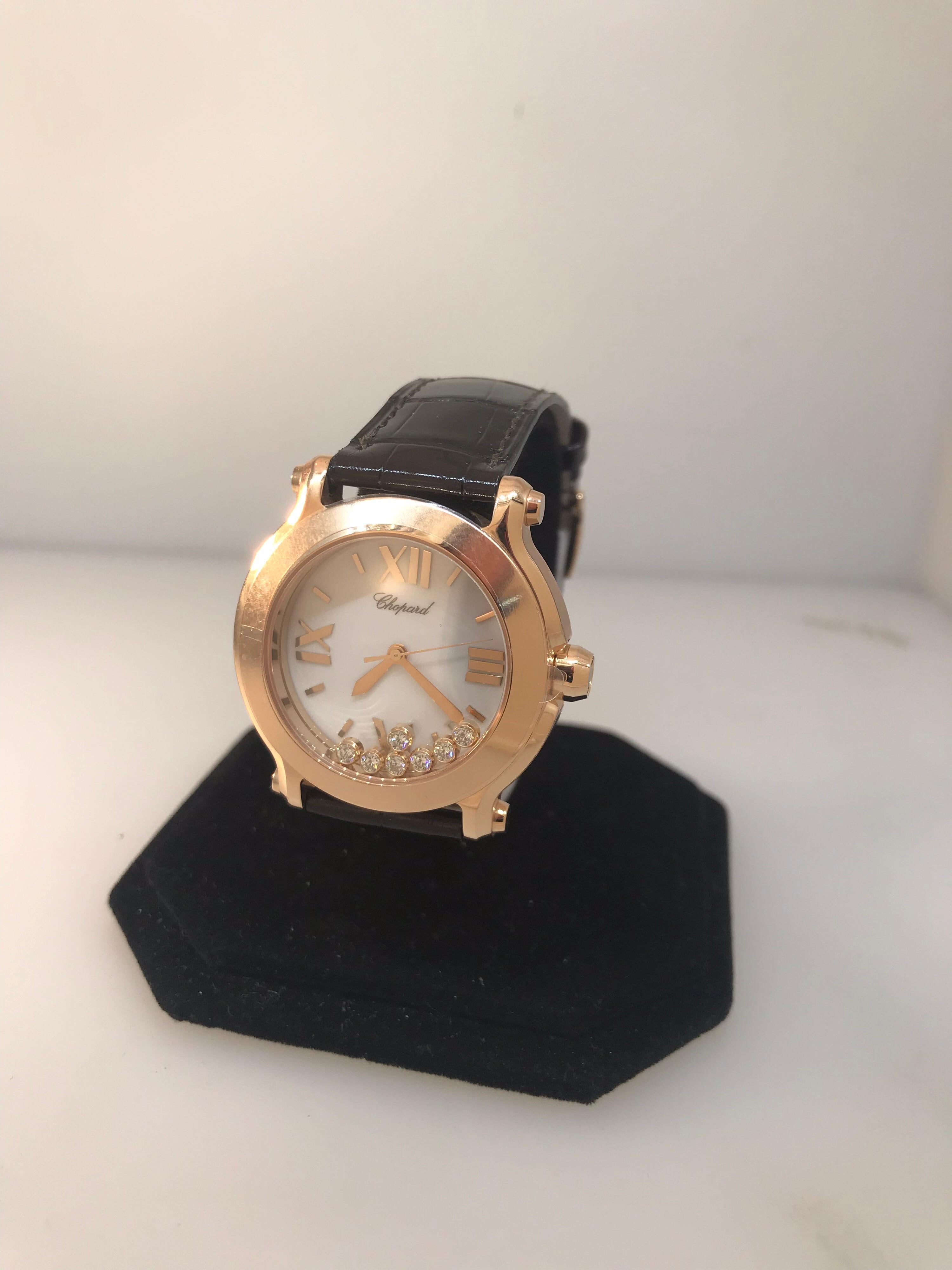 Women's Chopard Happy Sport II Rose Gold White Dial Diamond Ladies Watch 27/7471-5001 For Sale