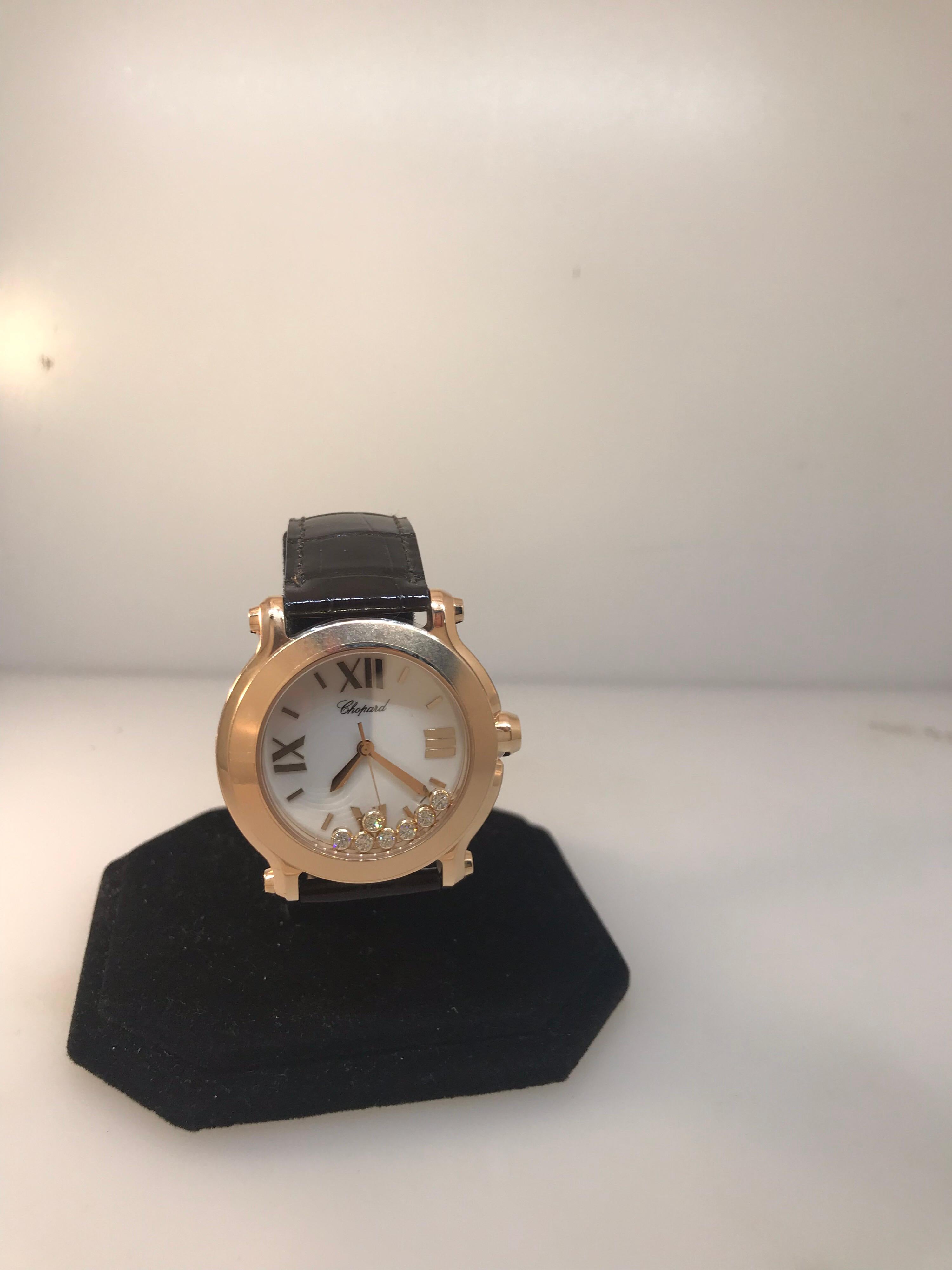Chopard Happy Sport II Rose Gold White Dial Diamond Ladies Watch 27/7471-5001 For Sale 1