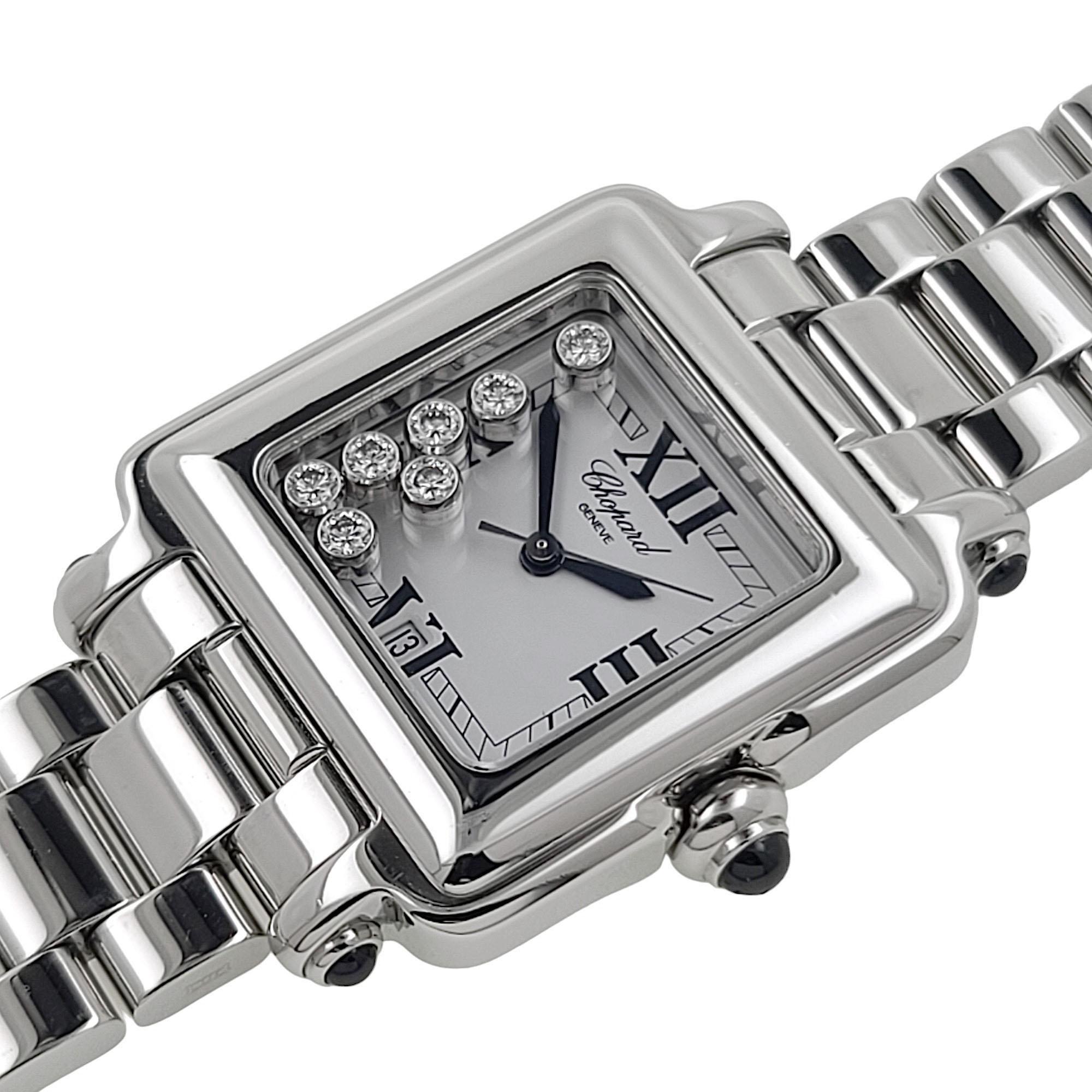 Chopard Happy Sport Jewelry 7 Diamonds 5 Sapphires Steel 27/8349-23 8325 Square 5