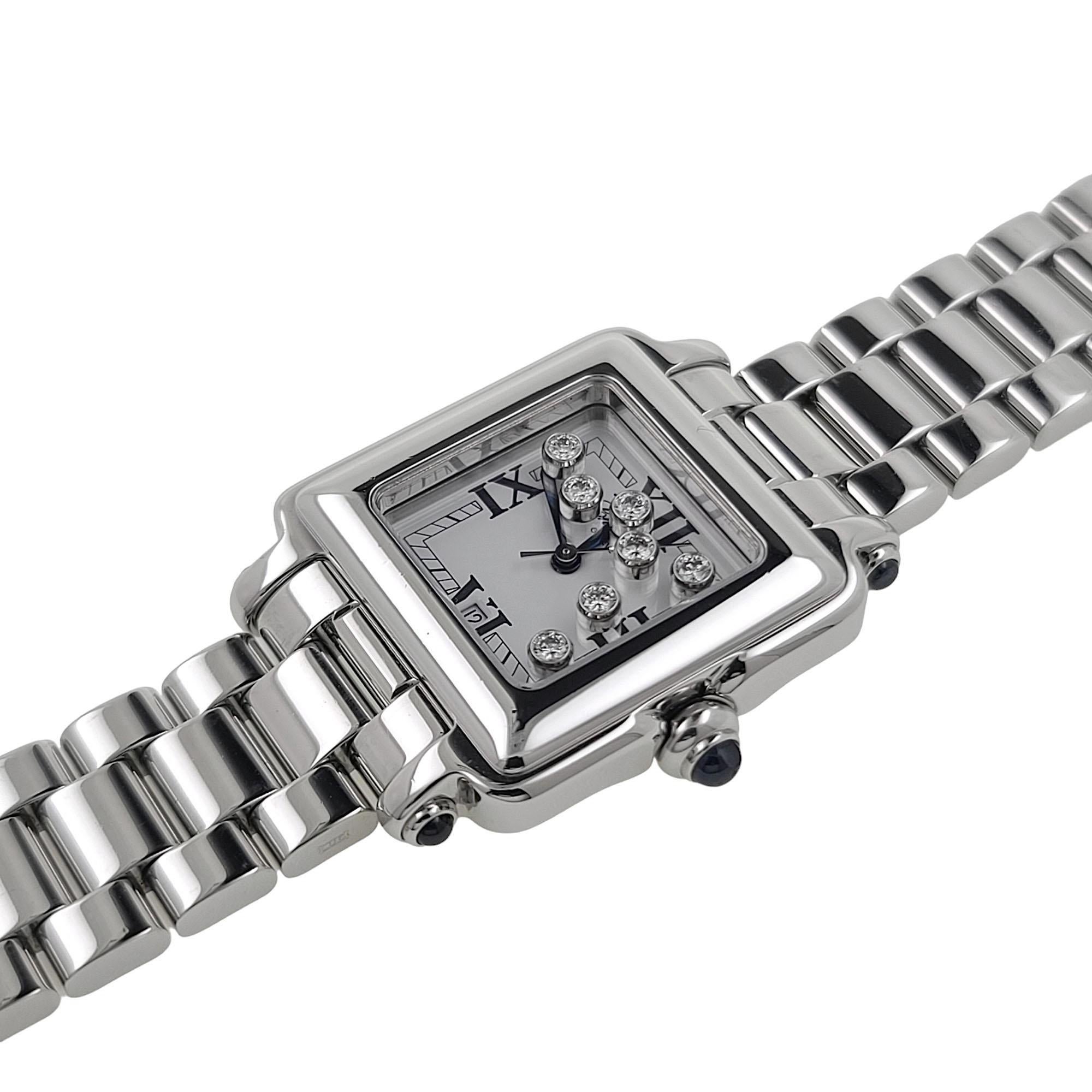 Chopard Happy Sport Jewelry 7 Diamonds 5 Sapphires Steel 27/8349-23 8325 Square In Excellent Condition In Neuilly-sur-Seine, IDF