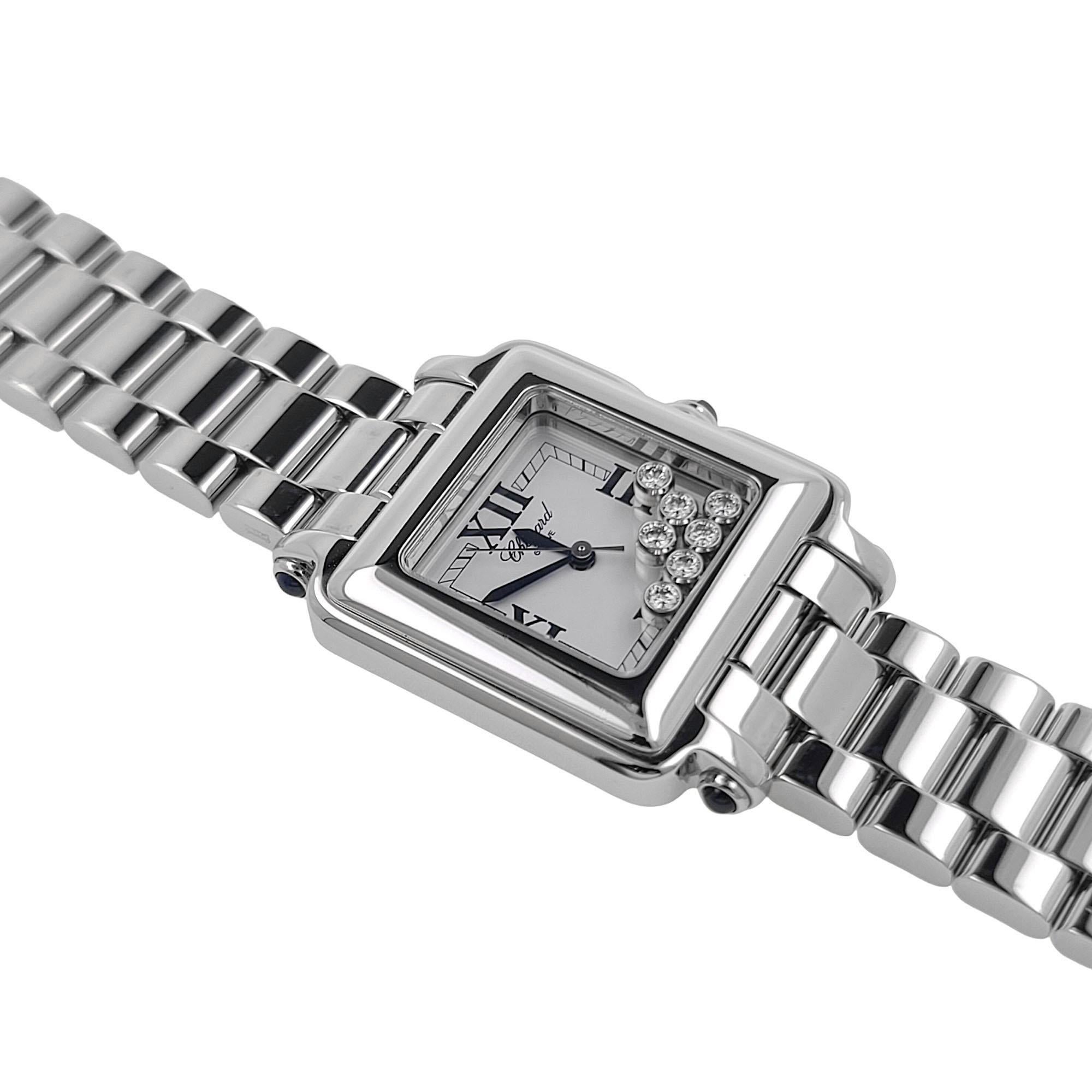 Women's Chopard Happy Sport Jewelry 7 Diamonds 5 Sapphires Steel 27/8349-23 8325 Square