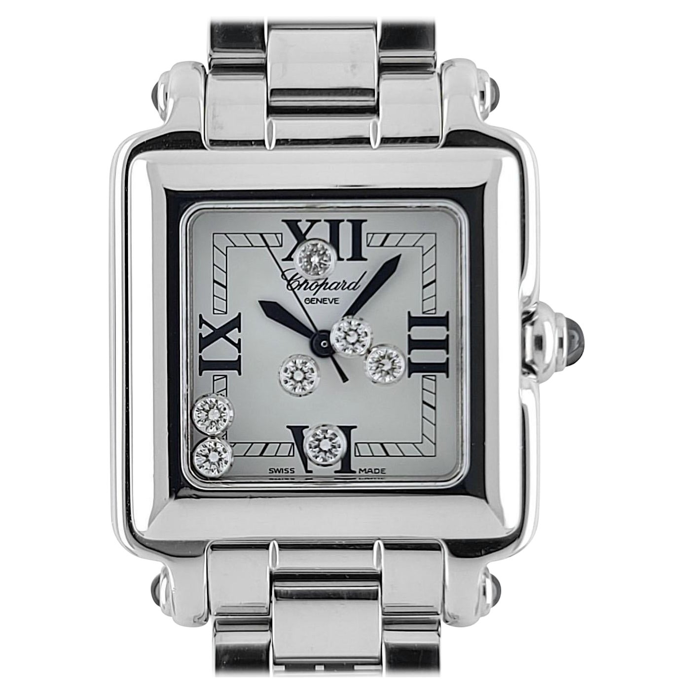 Chopard Happy Sport Jewelry 7 Diamonds 5 Sapphires Steel 27/8349-23 8325 Square