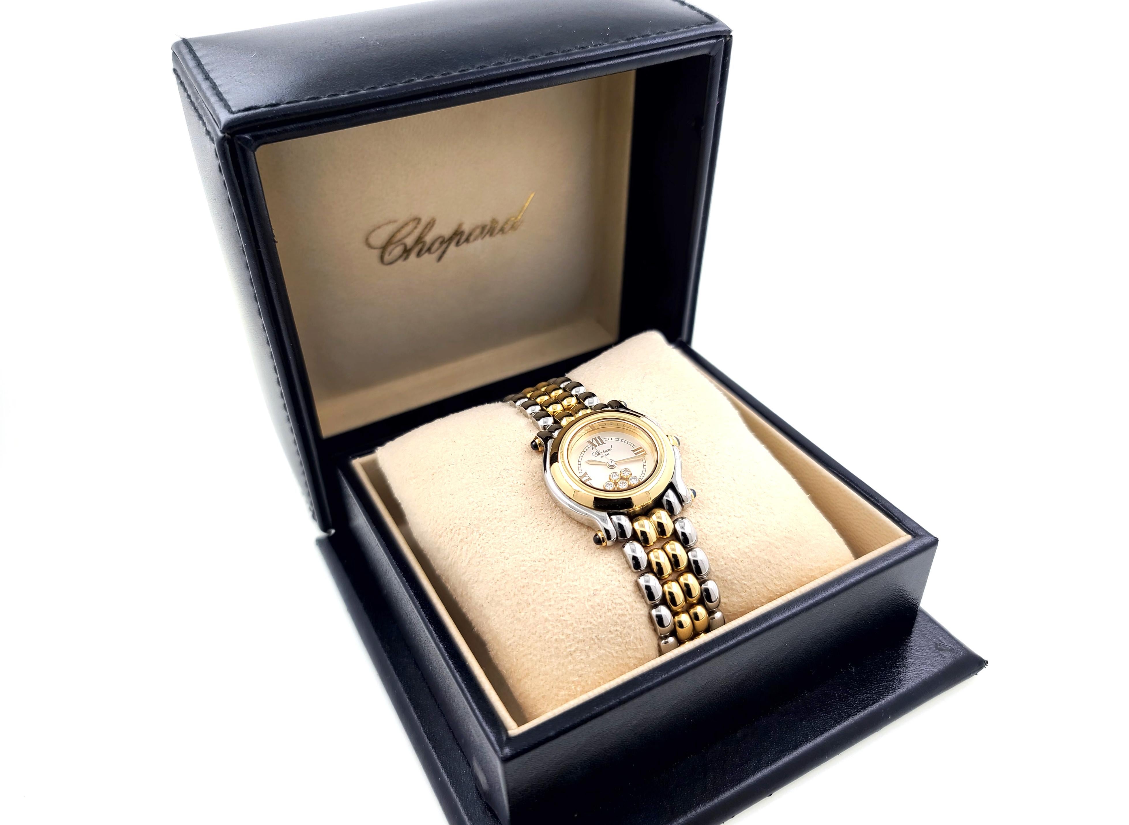 Chopard Happy Sport Jewelry Diamonds Sapphires 18k Gold Steel 27/8251-23 + Box For Sale 7