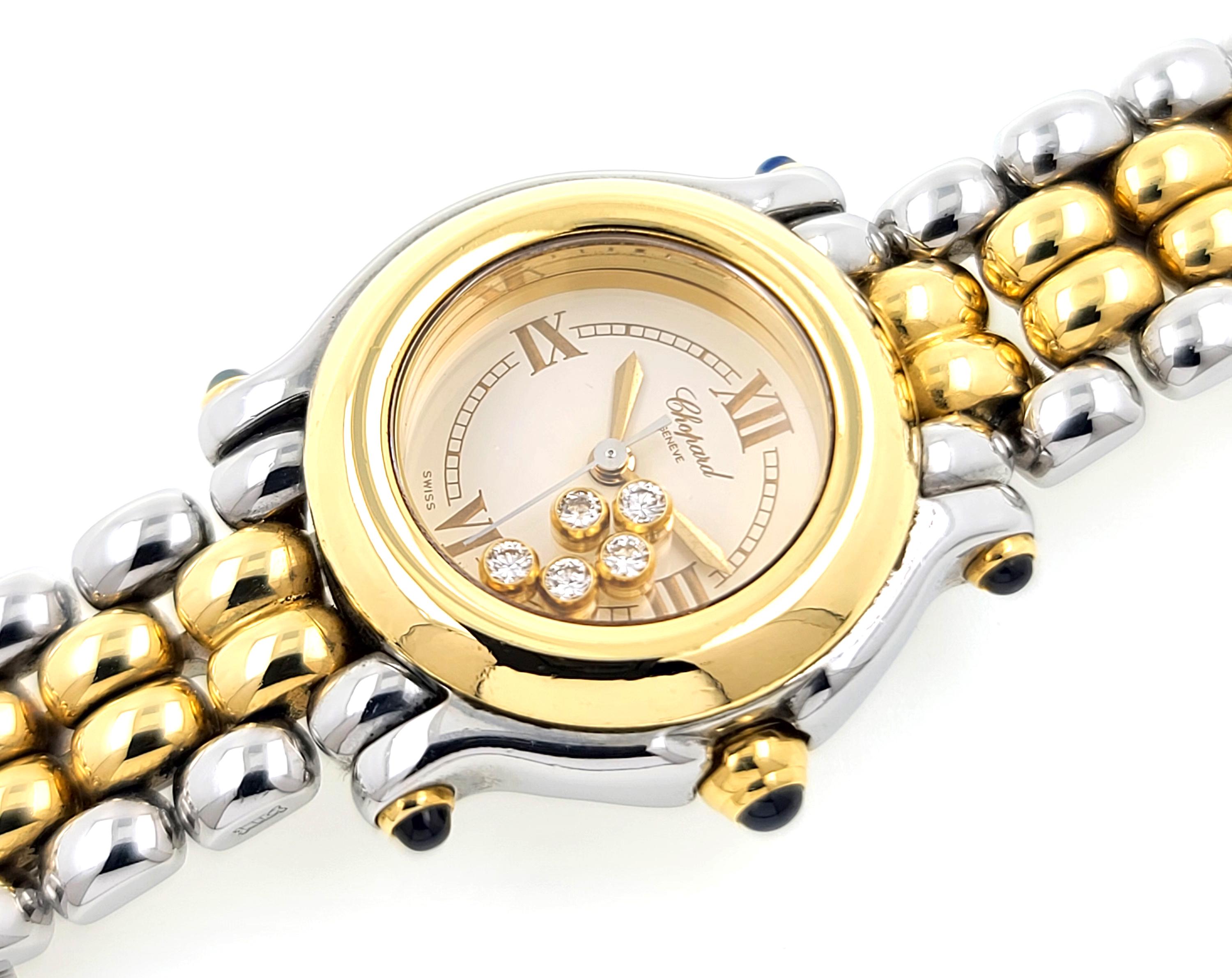 Women's Chopard Happy Sport Jewelry Diamonds Sapphires 18k Gold Steel 27/8251-23 + Box For Sale