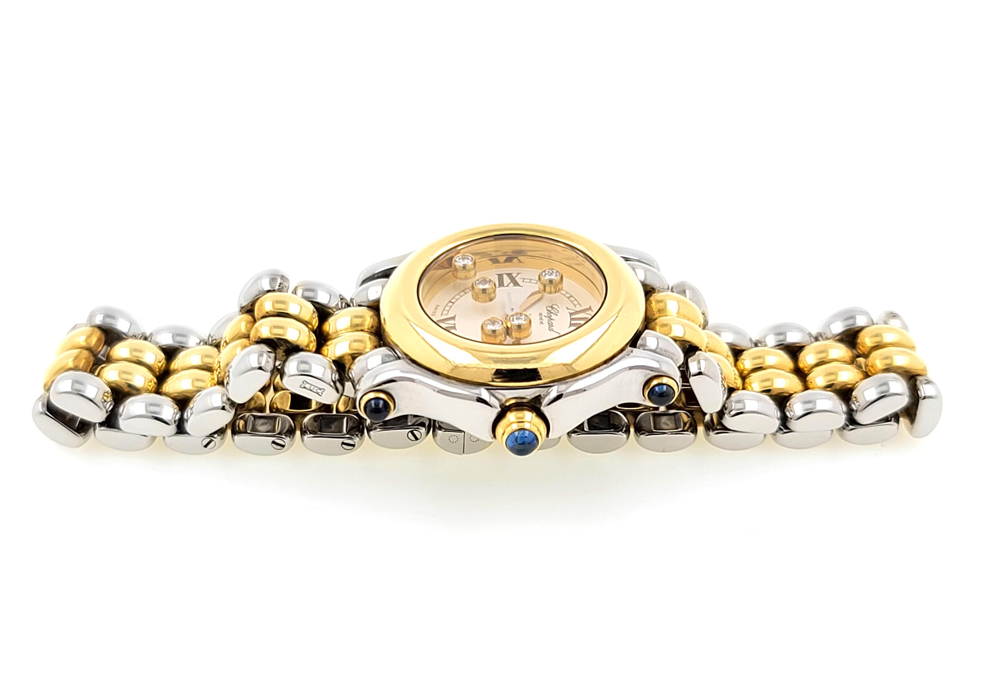 Chopard Happy Sport Jewelry Diamonds Sapphires 18k Gold Steel 27/8251-23 + Box For Sale 3
