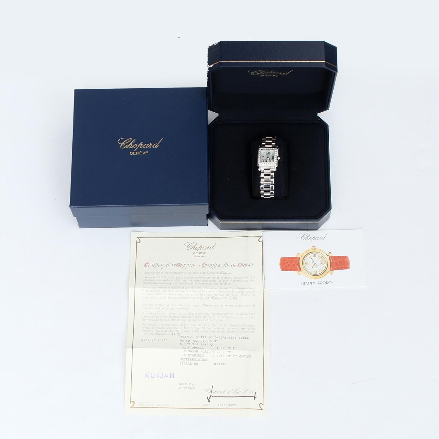 Chopard Happy Sport Ladies 5 Floating Diamonds Stainless Steel Watch 27/8894-23/ 1