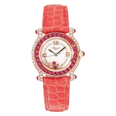 Chopard Happy Sport Ladies Pink Diamond Ruby Set Watch with Box