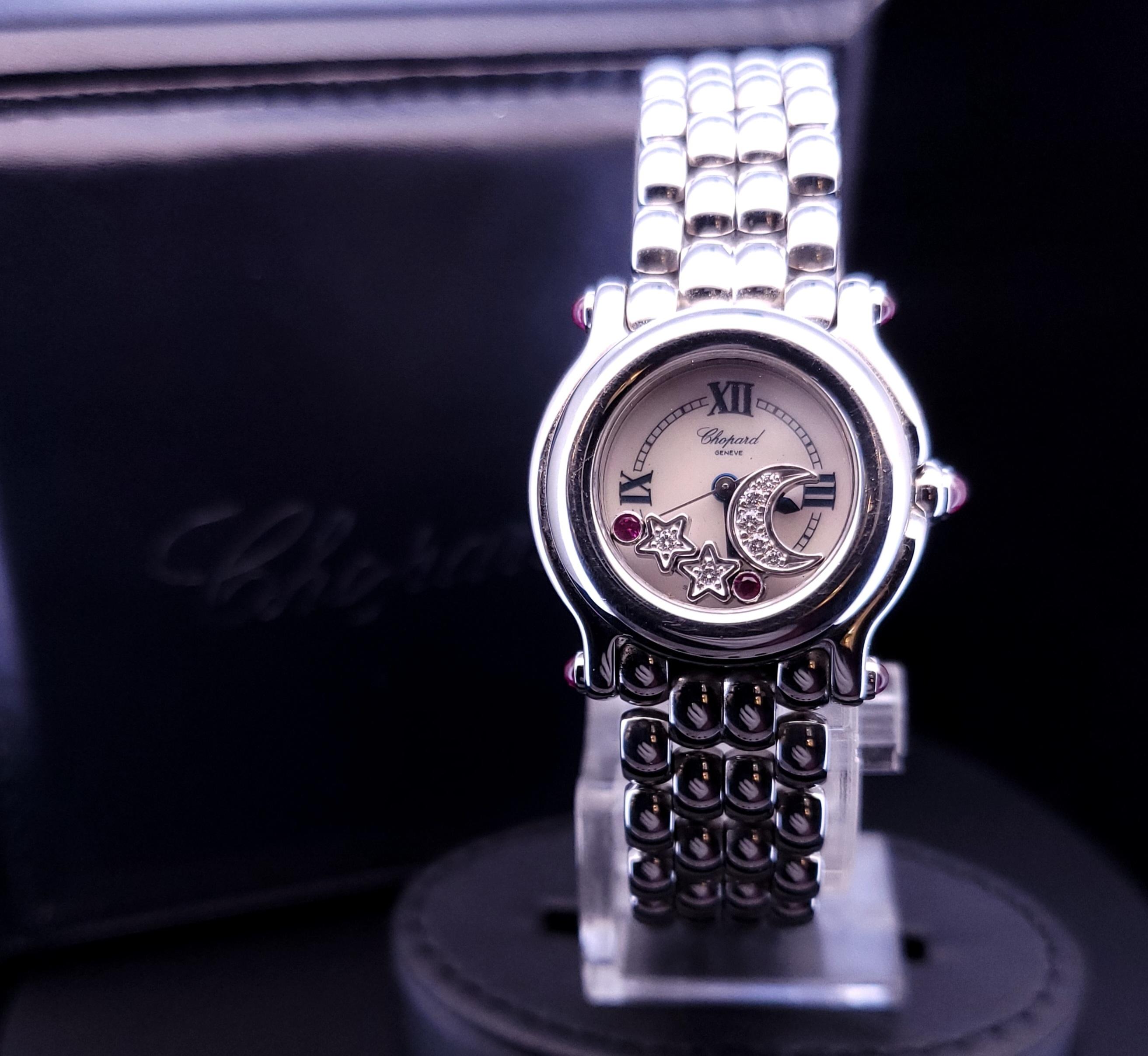 Chopard Happy Sport moon star Diamonds  23mm Stainless Steel Ladies Watch 6