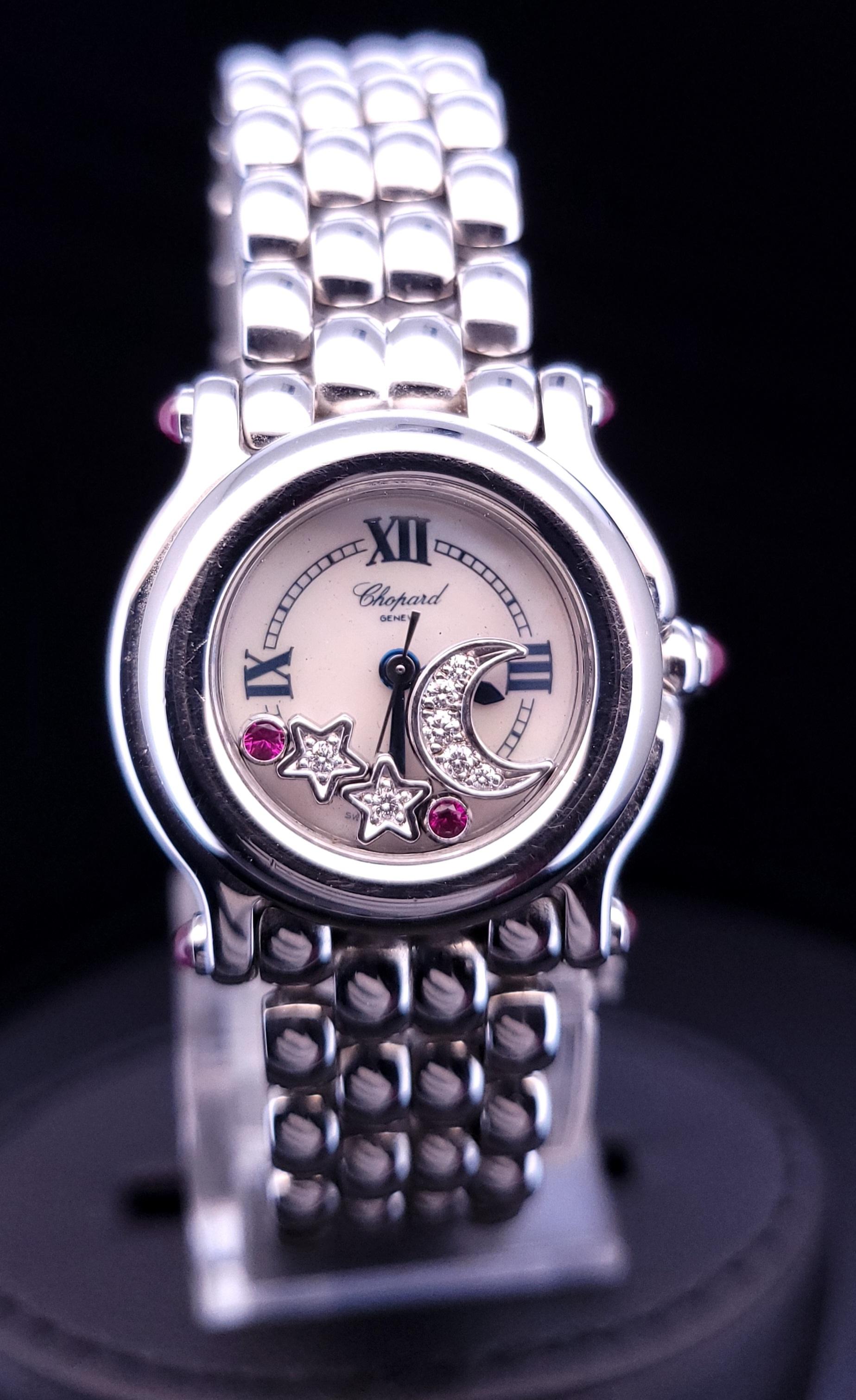 Women's or Men's Chopard Happy Sport moon star Diamonds  23mm Stainless Steel Ladies Watch