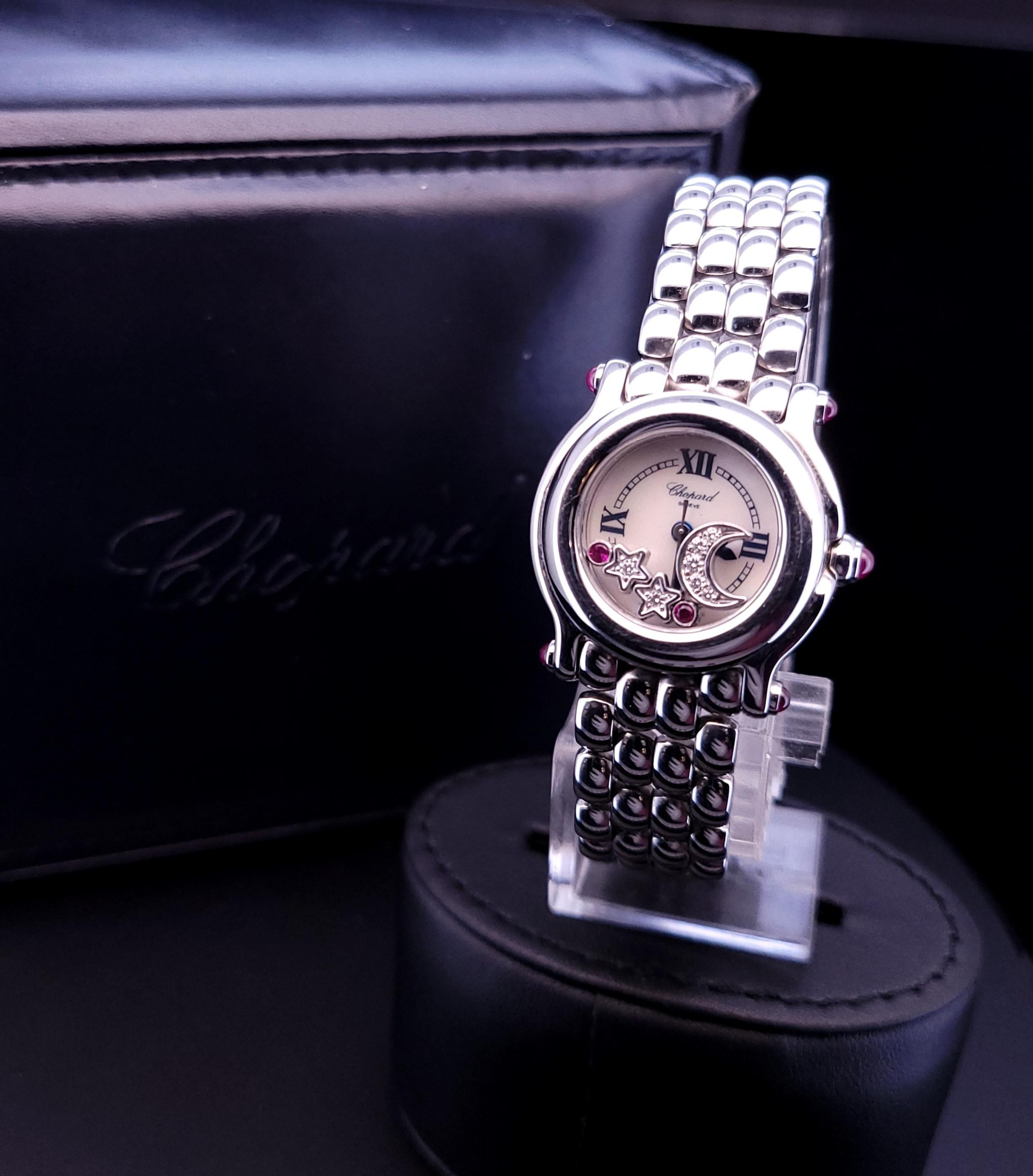 Chopard Happy Sport moon star Diamonds  23mm Stainless Steel Ladies Watch 5
