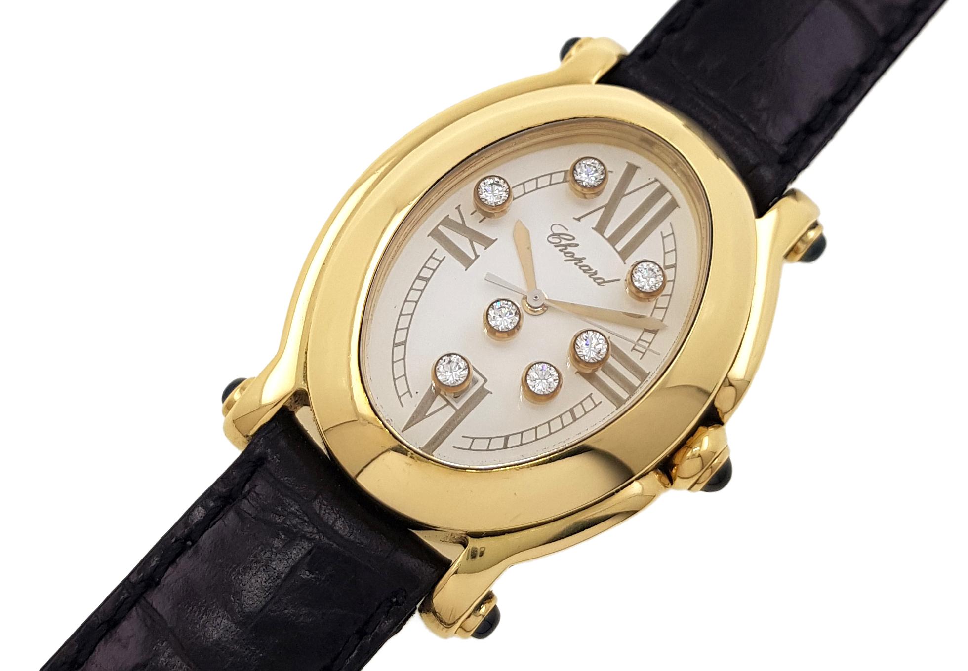 Brilliant Cut Chopard Happy Sport Oval Date 7000 Jewelry Diamonds Sapphires18k Gold 27/7000-23