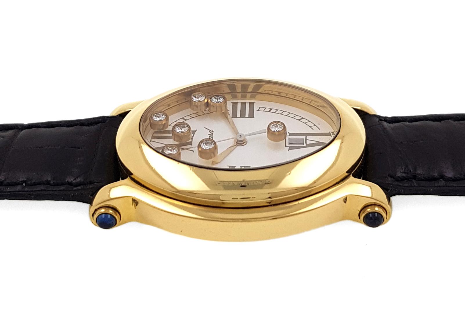 Women's Chopard Happy Sport Oval Date 7000 Jewelry Diamonds Sapphires18k Gold 27/7000-23