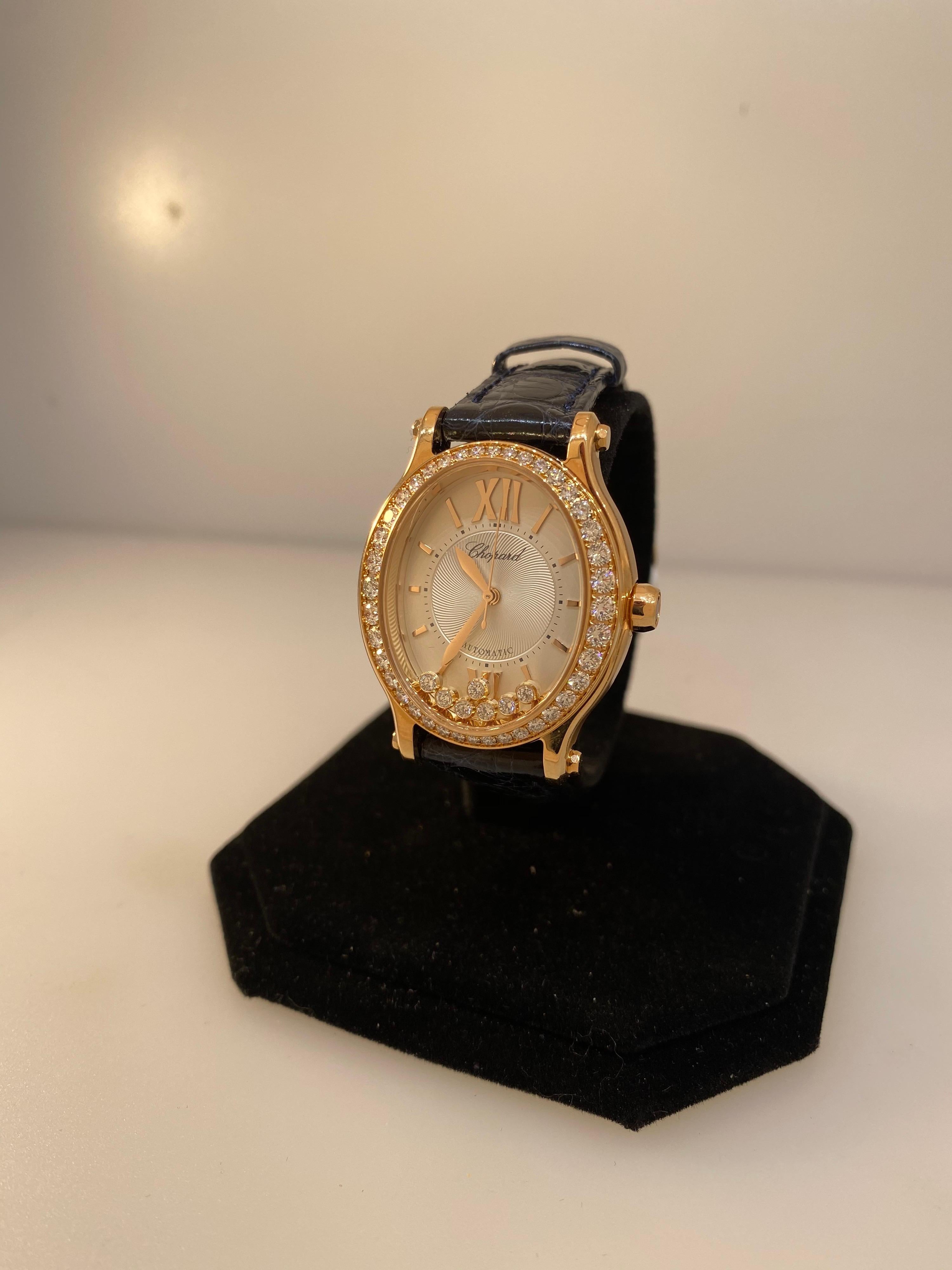 Chopard Happy Sport Oval Rose Gold Diamond Bezel Automatic Ladies Watch 27/5362 For Sale 1