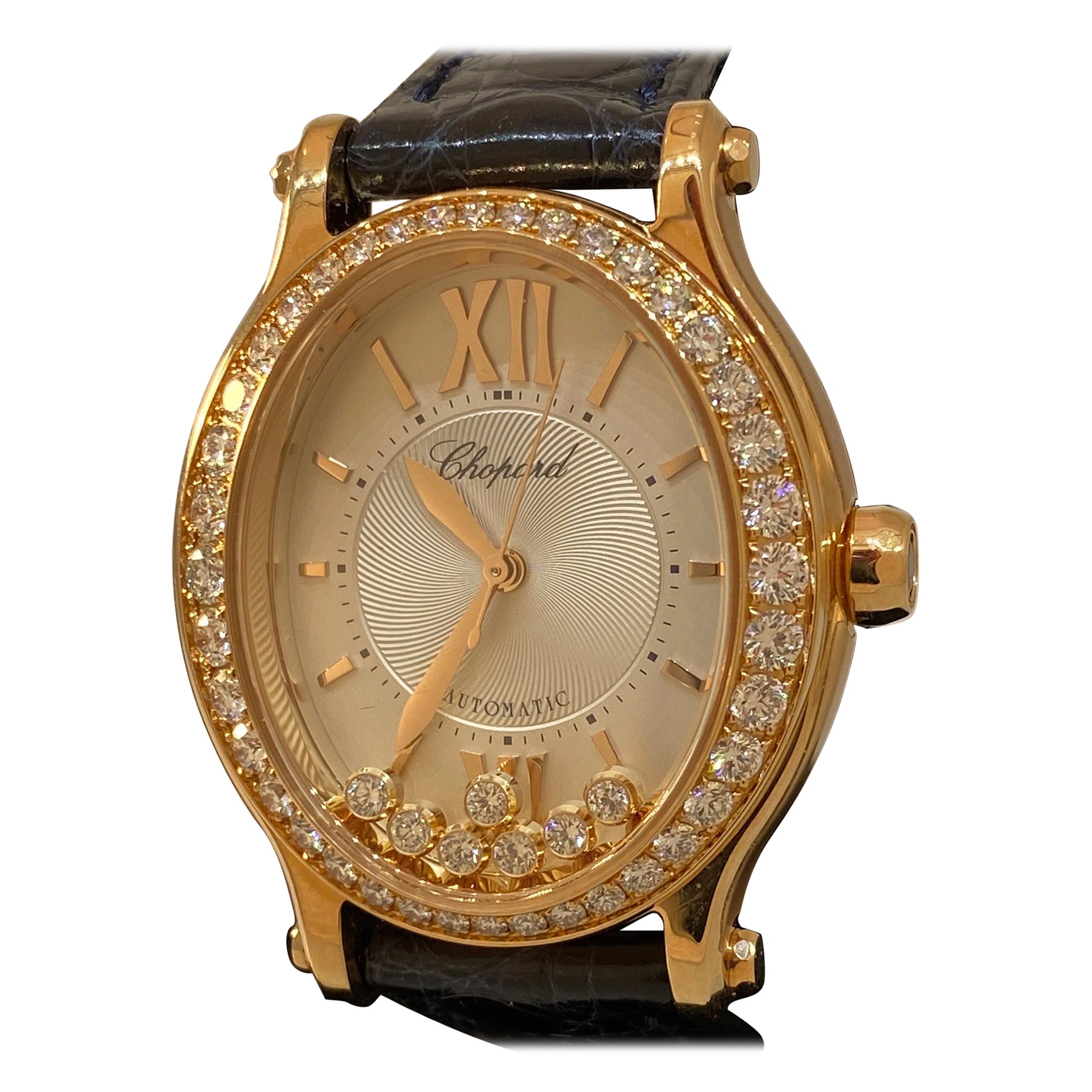 Chopard Happy Sport Oval Rose Gold Diamond Bezel Automatic Ladies Watch 27/5362 For Sale