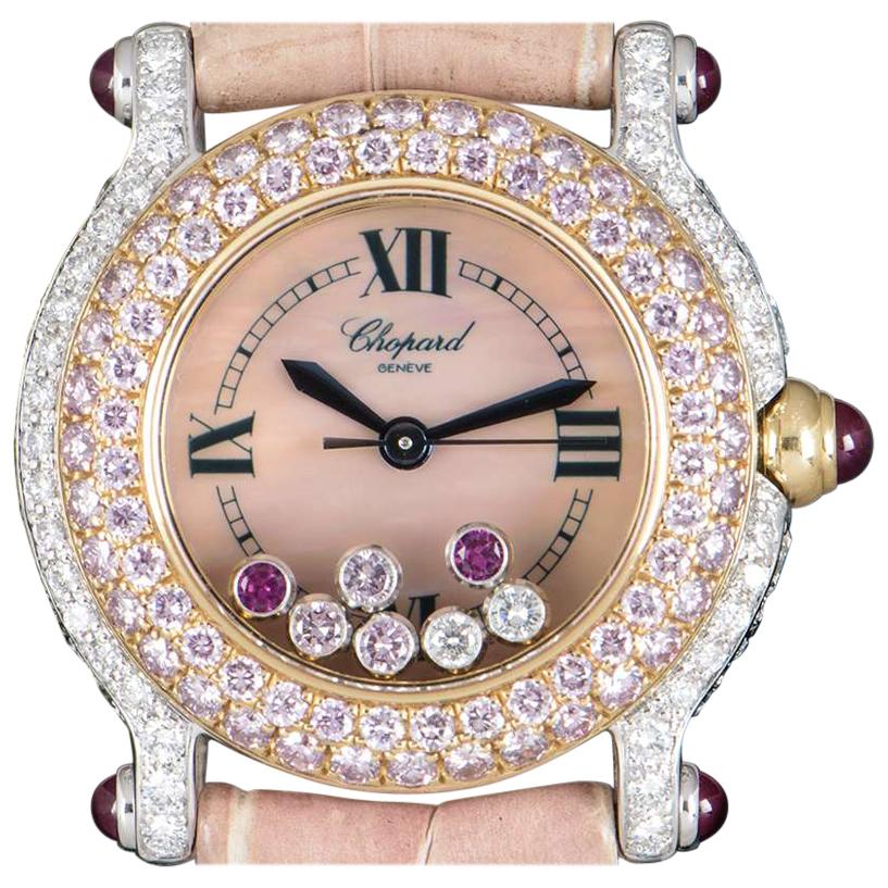 Chopard Happy Sport Pink and White Diamond Set Pink Mother of Pearl Dial Watch