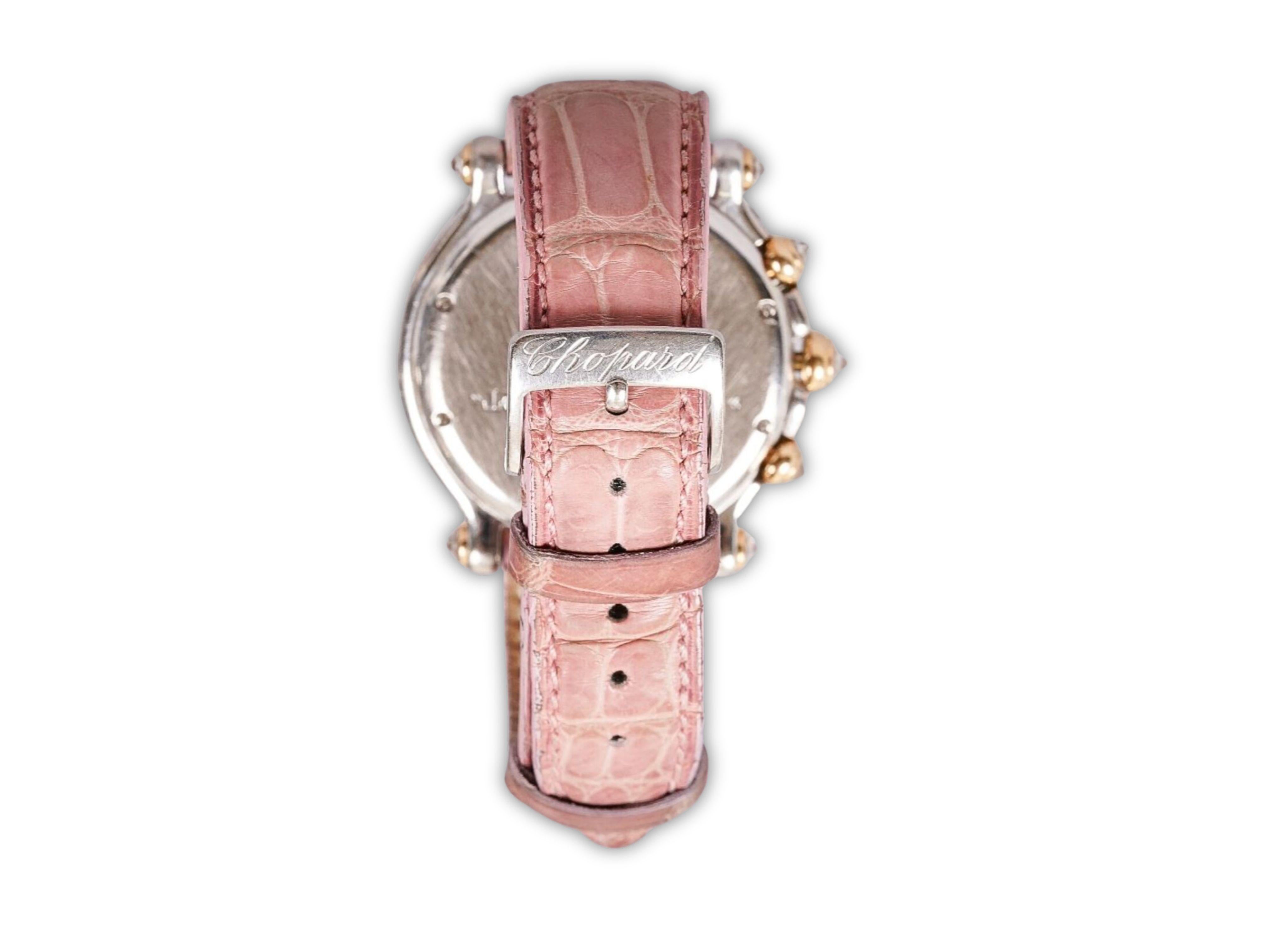 Chopard Happy Sport Pink Diamond MOP 40mm Ladies 18K Gold Watch Pouch/Papers In New Condition For Sale In Miami, FL