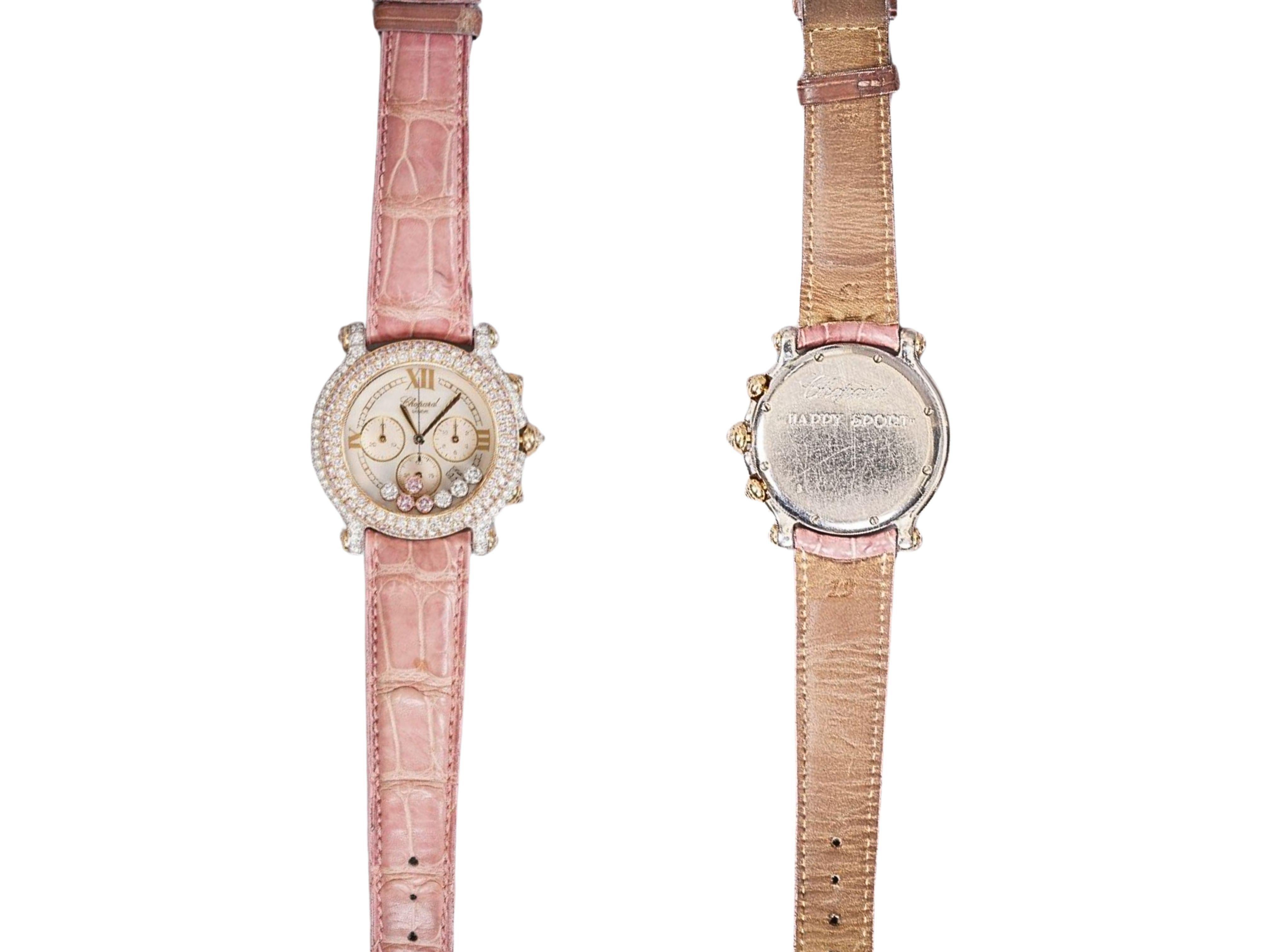 Chopard Happy Sport Pink Diamond MOP 40mm Ladies 18K Gold Watch Pouch/Papers en vente 1