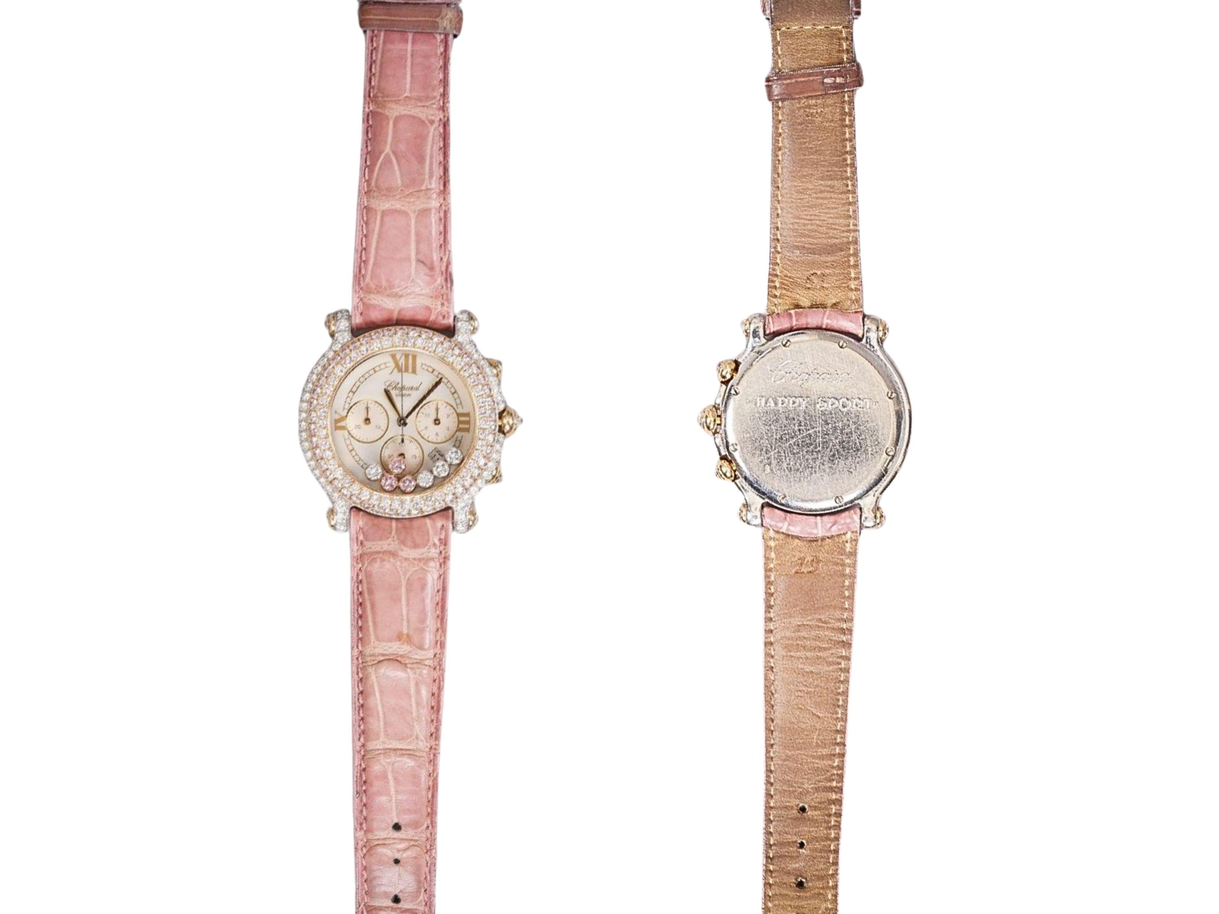 Chopard Happy Sport Pink Diamond MOP 40mm Ladies 18K Gold Watch Pouch/Papers 1