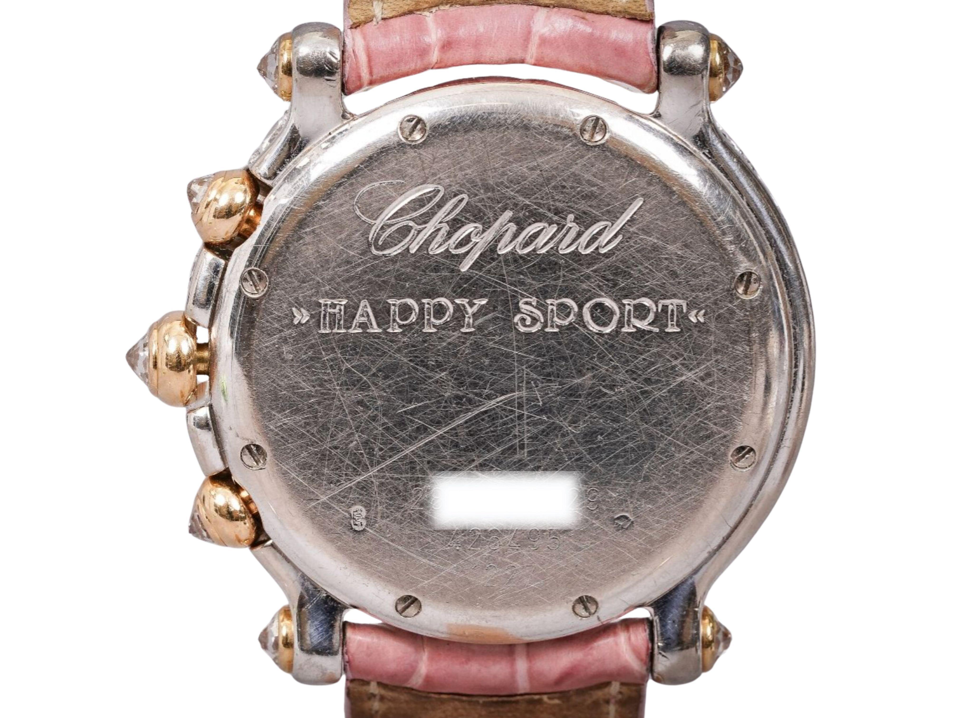 Chopard Happy Sport Pink Diamond MOP 40mm Ladies 18K Gold Watch Pouch/Papers For Sale 2