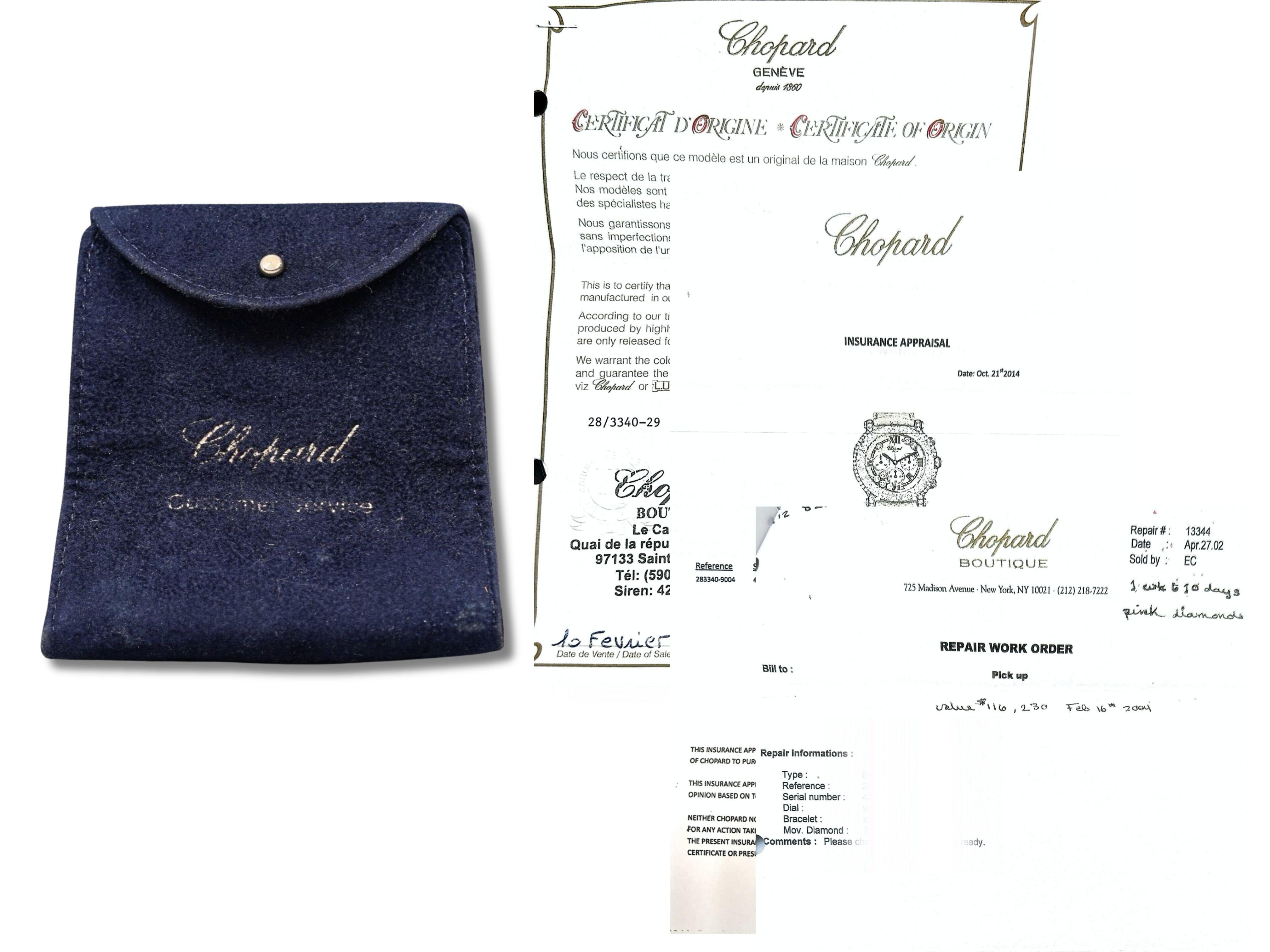 Chopard Happy Sport Pink Diamond MOP 40mm Damen 18K Gold Uhr Etui/Papiere im Angebot 4