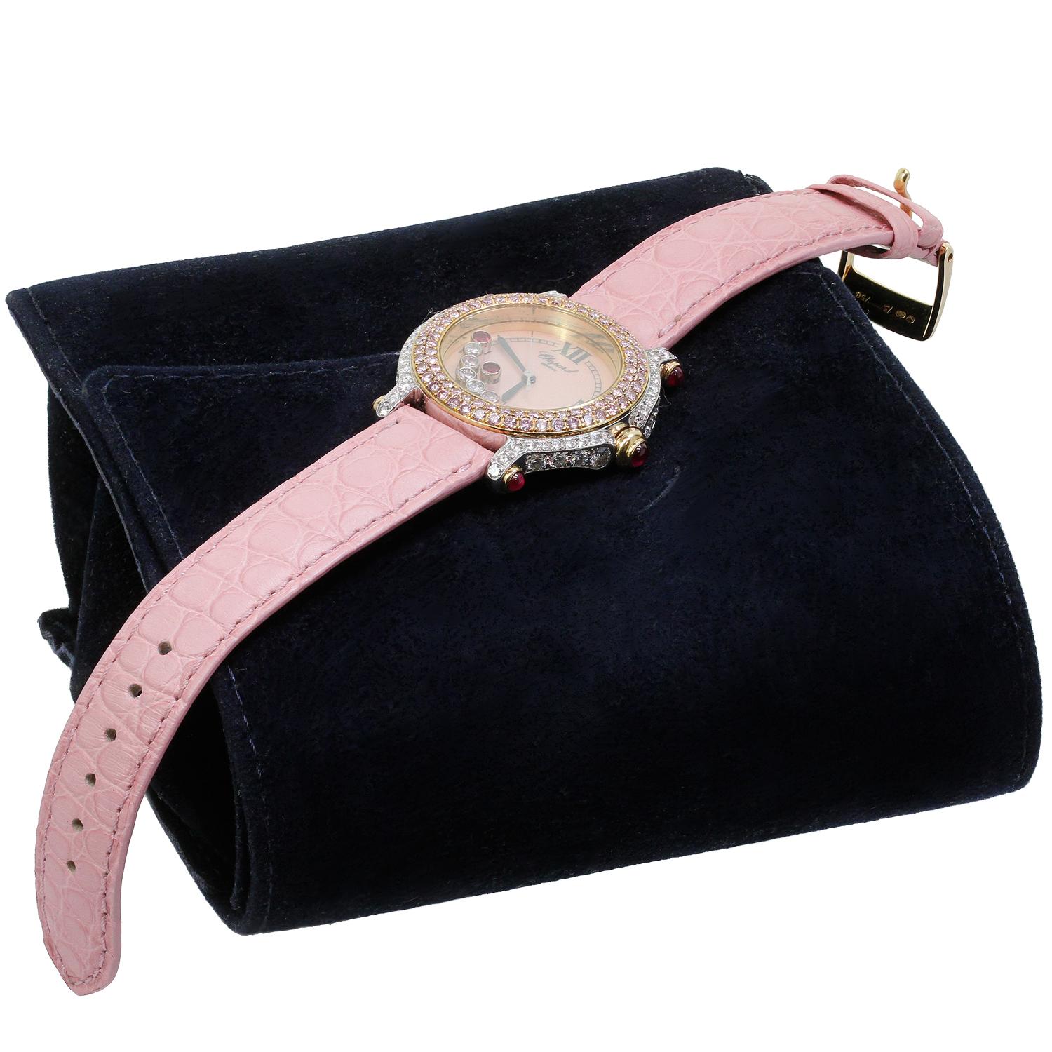 Chopard Happy Sport Uhr aus Weiß- und Roségold mit rosa Diamanten (Brillantschliff)