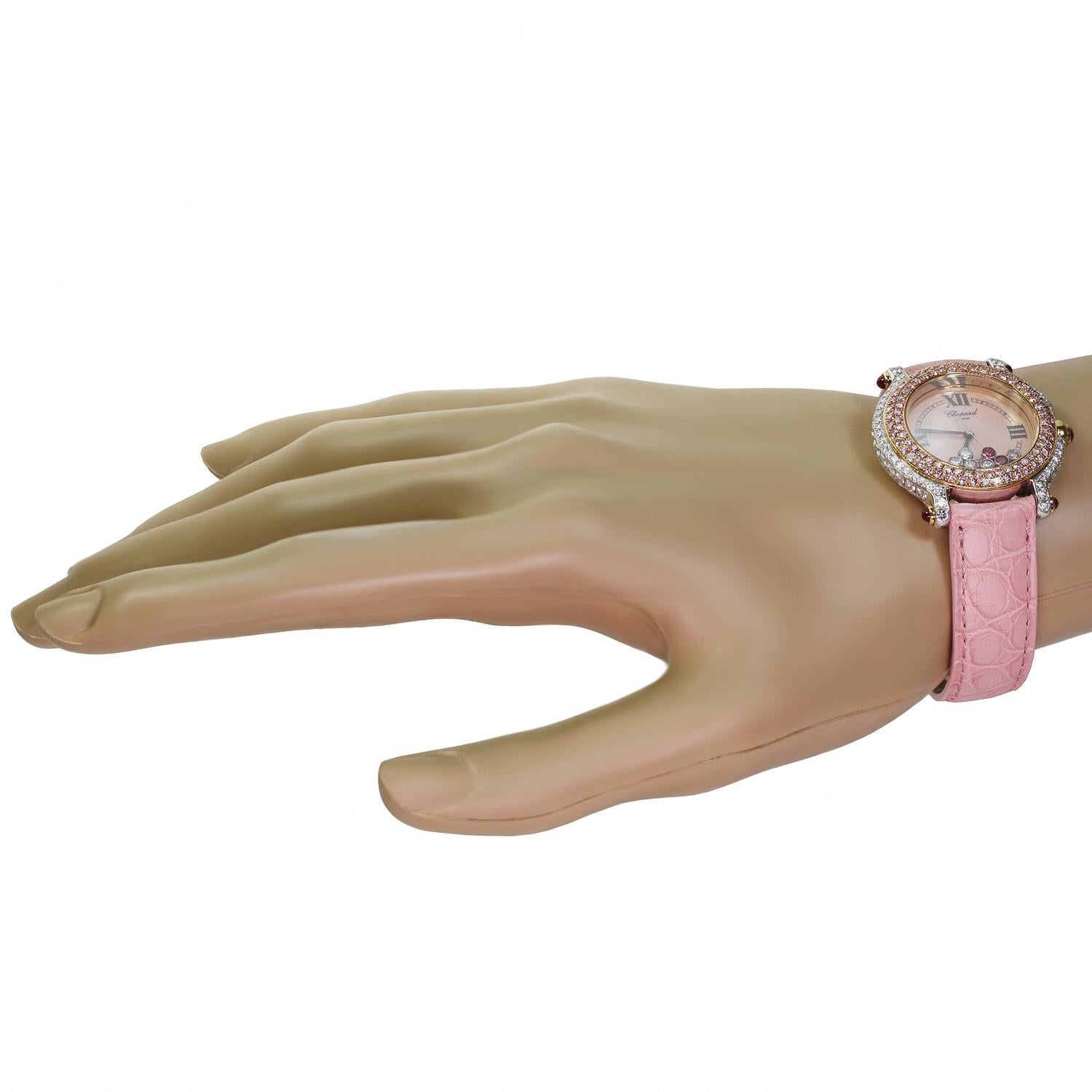 Chopard Happy Sport Uhr aus Weiß- und Roségold mit rosa Diamanten im Zustand „Hervorragend“ in New York, NY