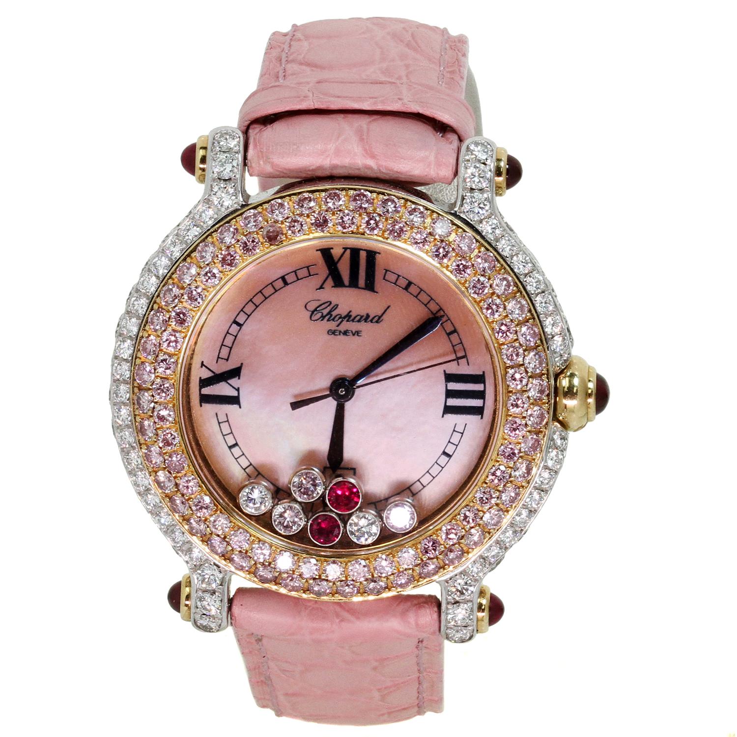 Chopard Happy Sport Uhr aus Weiß- und Roségold mit rosa Diamanten Damen