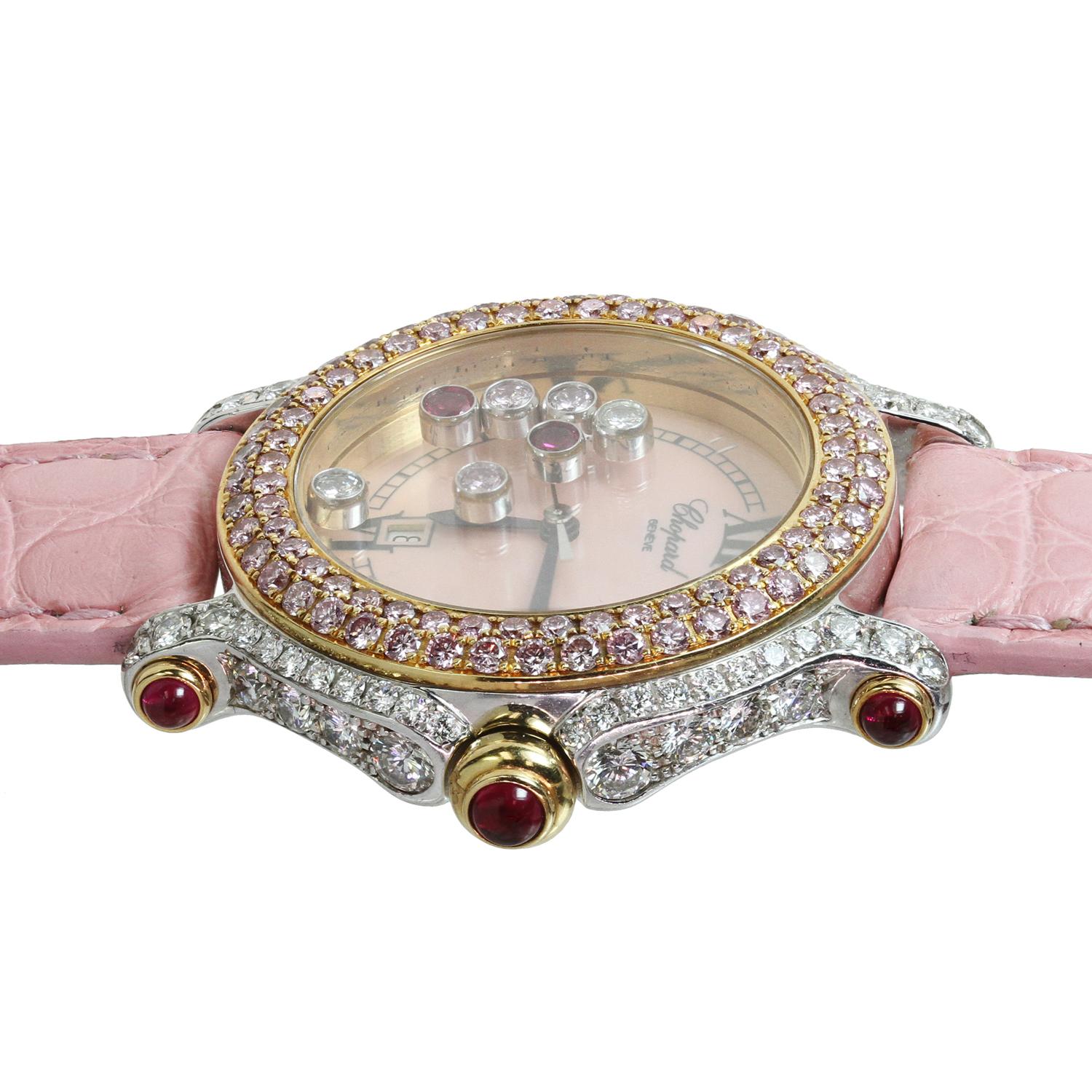 Brilliant Cut Chopard Happy Sport Pink Diamond White & Rose Gold Watch