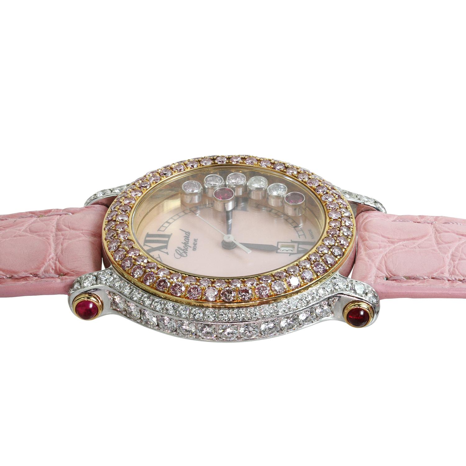 Chopard Happy Sport Pink Diamond White & Rose Gold Watch In Excellent Condition In New York, NY