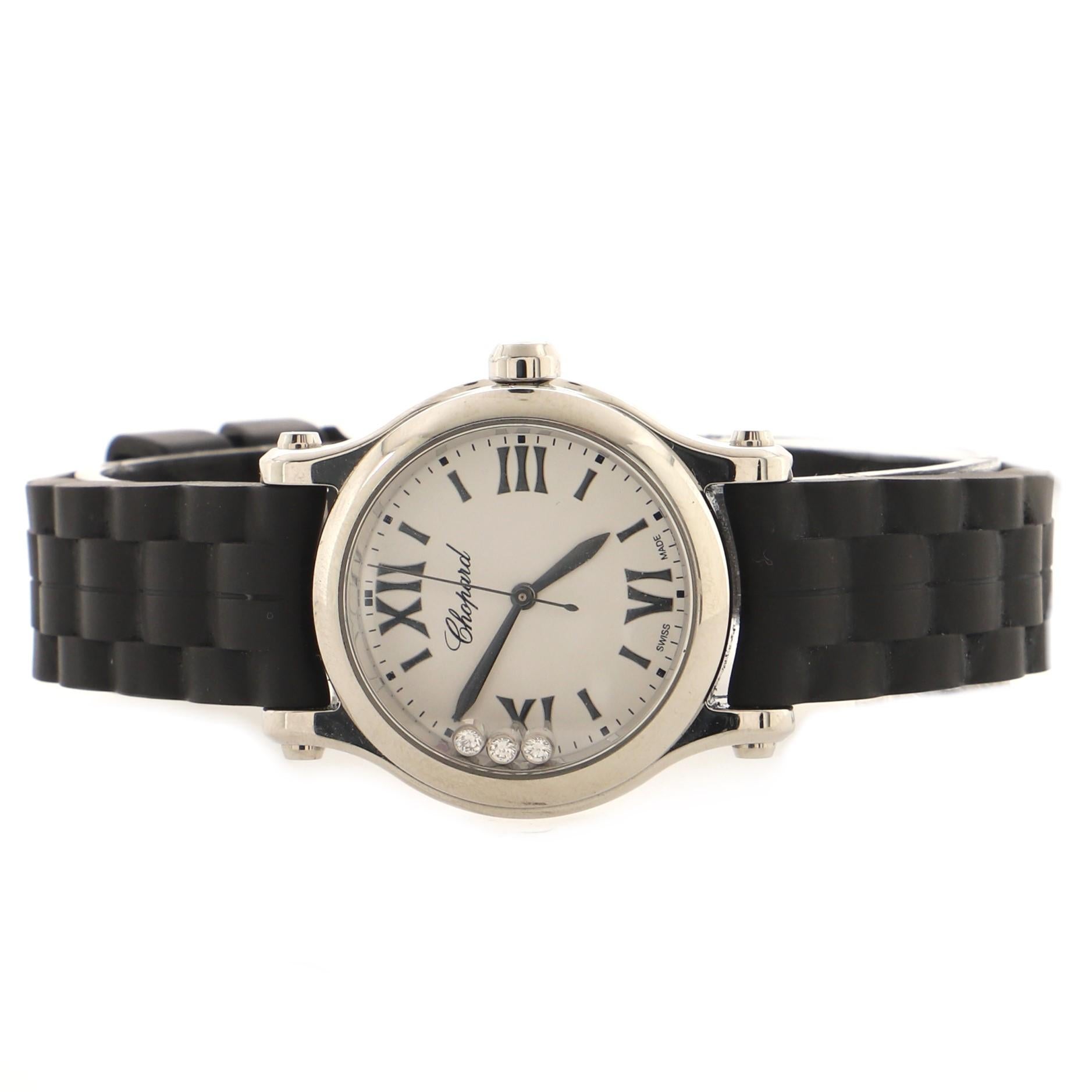 Happy Sport Quarz-Uhr aus Edelstahl und Gummi von Chopard im Zustand „Gut“ in New York, NY