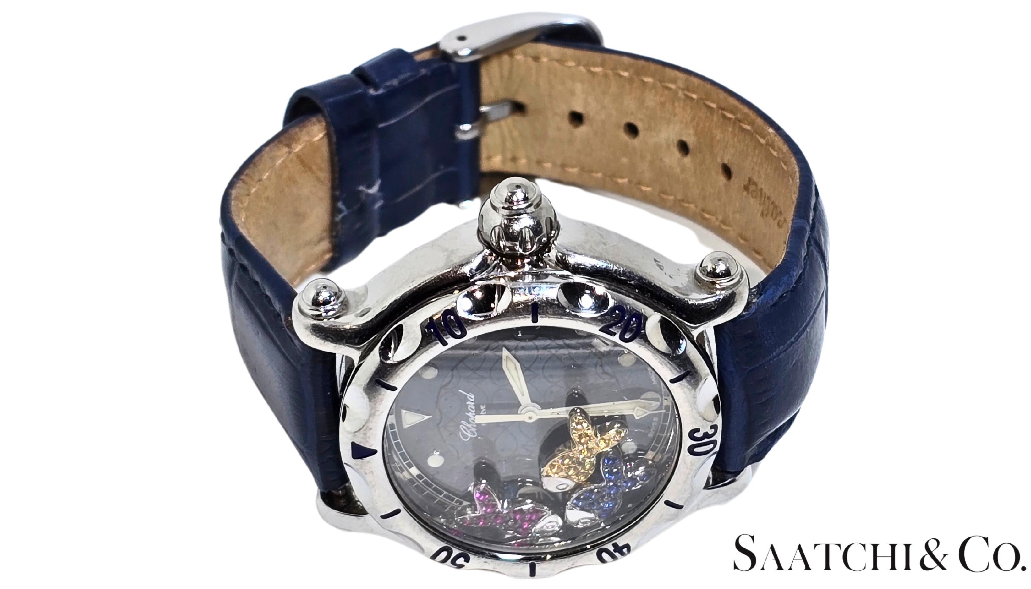 Chopard Happy Sport R. 8347 Acciaio, Giallo Rubino Naturale e Zaffiro Blu in vendita 4