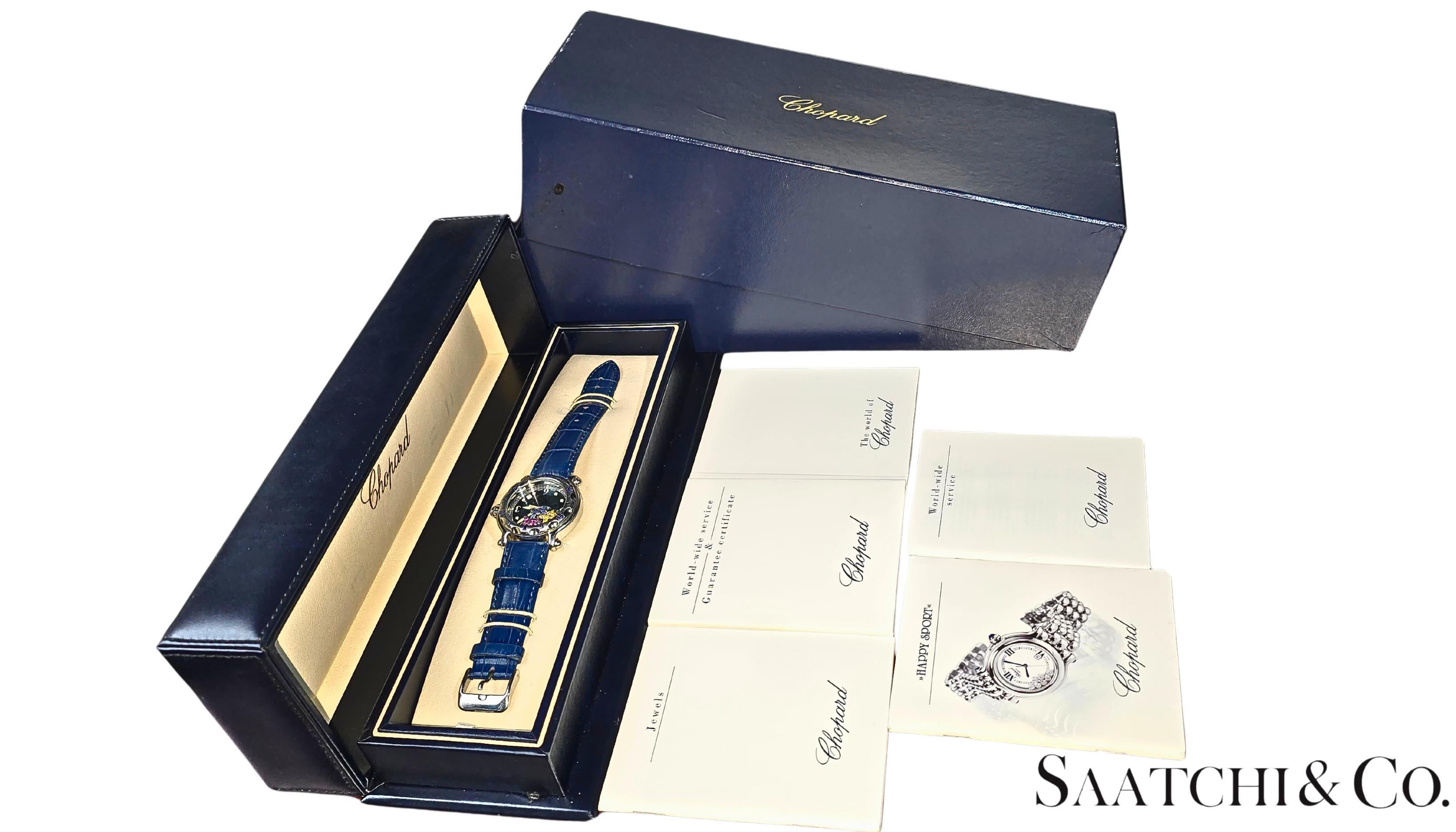 Chopard Happy Sport R. 8347 Acciaio, Giallo Rubino Naturale e Zaffiro Blu in vendita 3