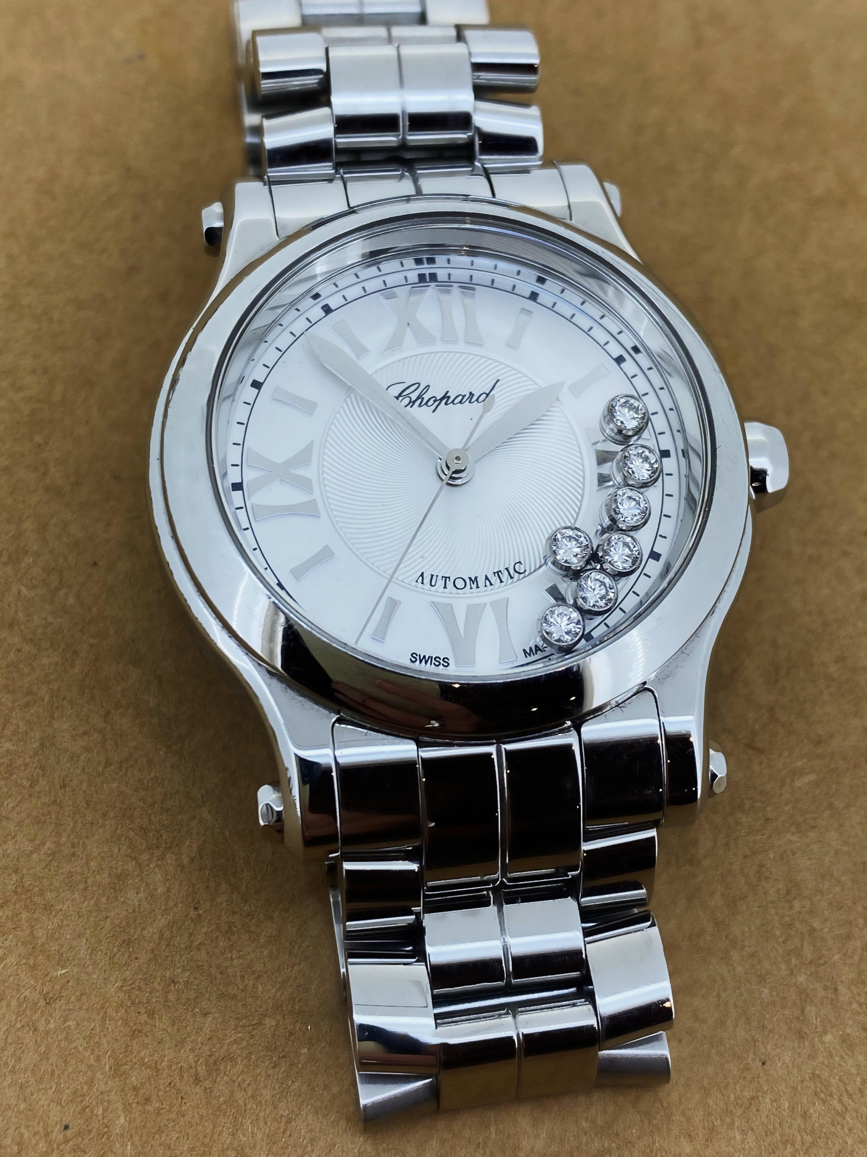 Chopard Happy Sport ref 8559, 7 diamantes bailarines (0,35 ct) Reloj de señora 36mm Corte redondo en venta