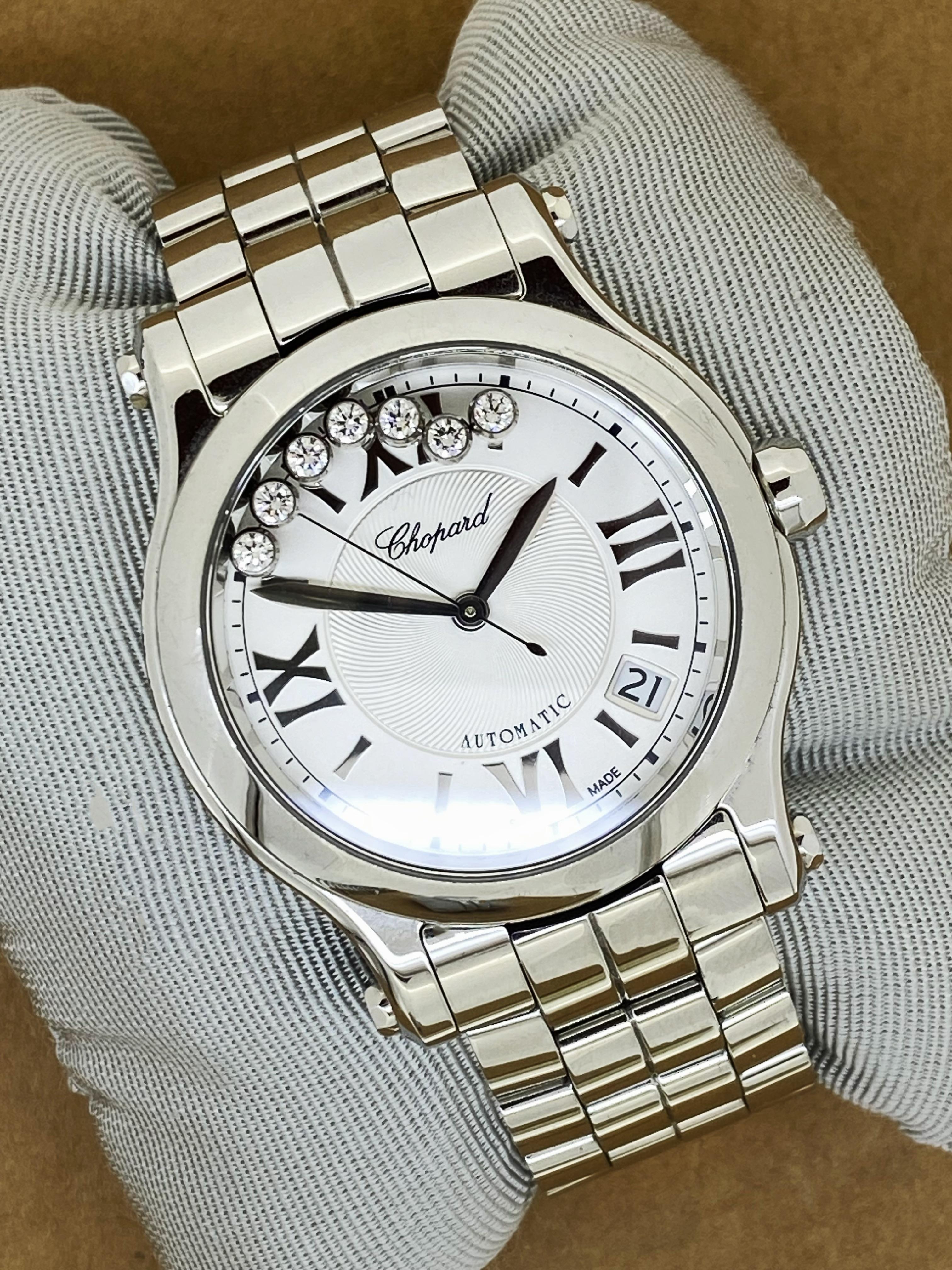 Chopard Happy Sport ref 8559, 7 diamantes bailarines (0,35 ct) Reloj de señora 36mm en venta 2
